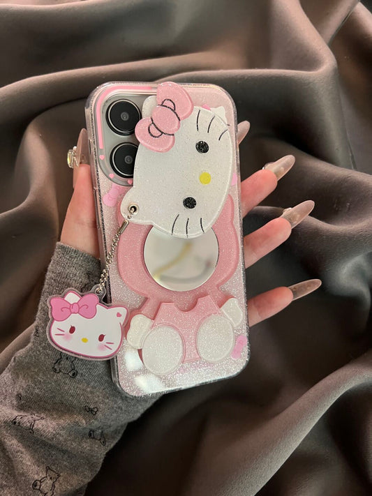 Hellokitty Pink Glitter Swivel Mirror Cute Kawaii Phone Case #0525