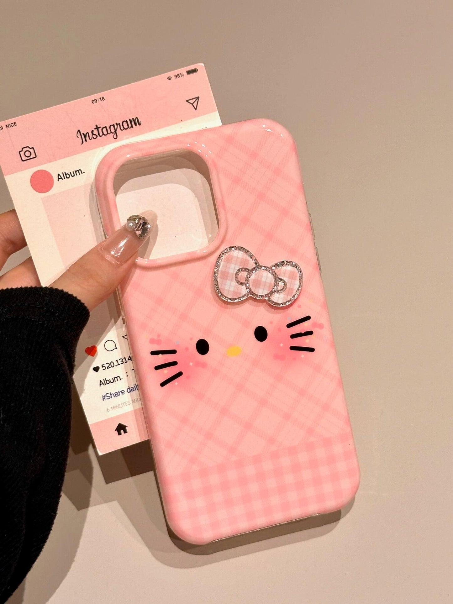 Hellokitty Plaid Bow Pink Cute Kawaii Phone Case #0531