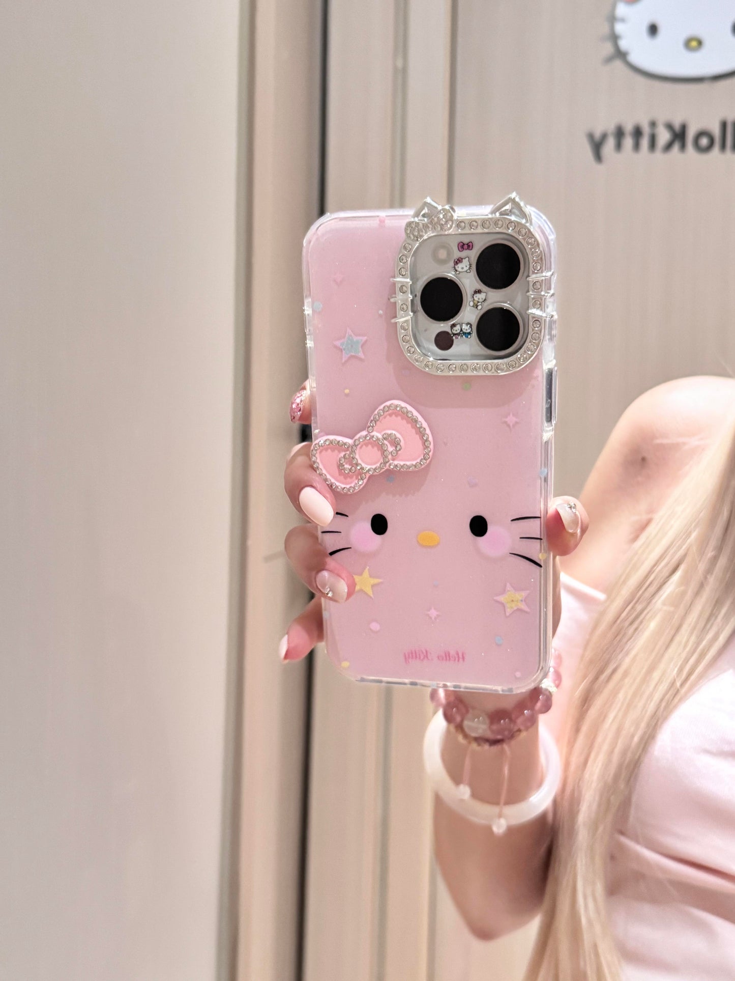 Hellokitty Pink Glitter Lens Cat Ears Cute Kawaii Phone Case #0536