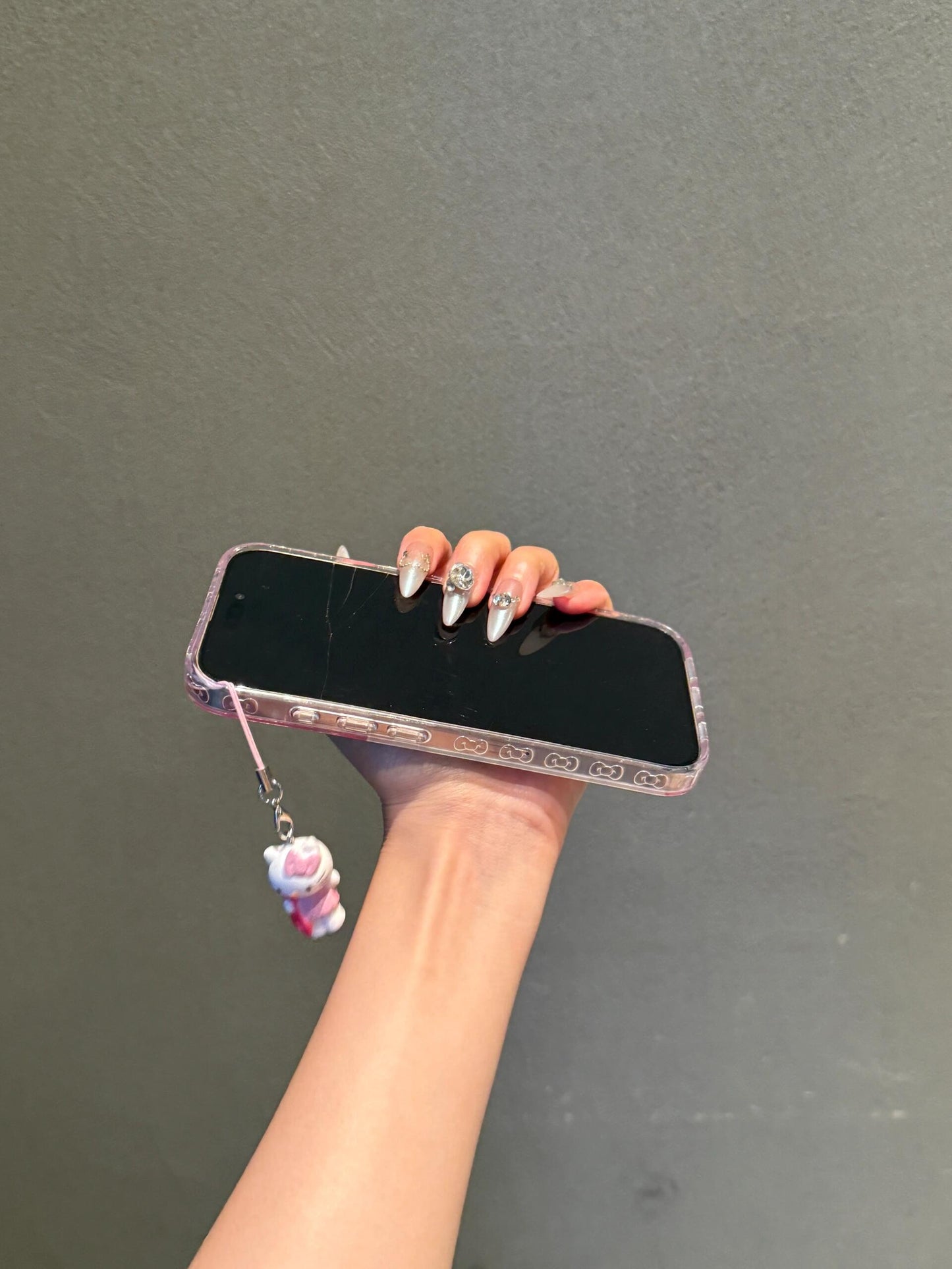 Hellokitty Pink Polka Dot Bow Rhinestone Clear Cute Kawaii Phone Case #0521