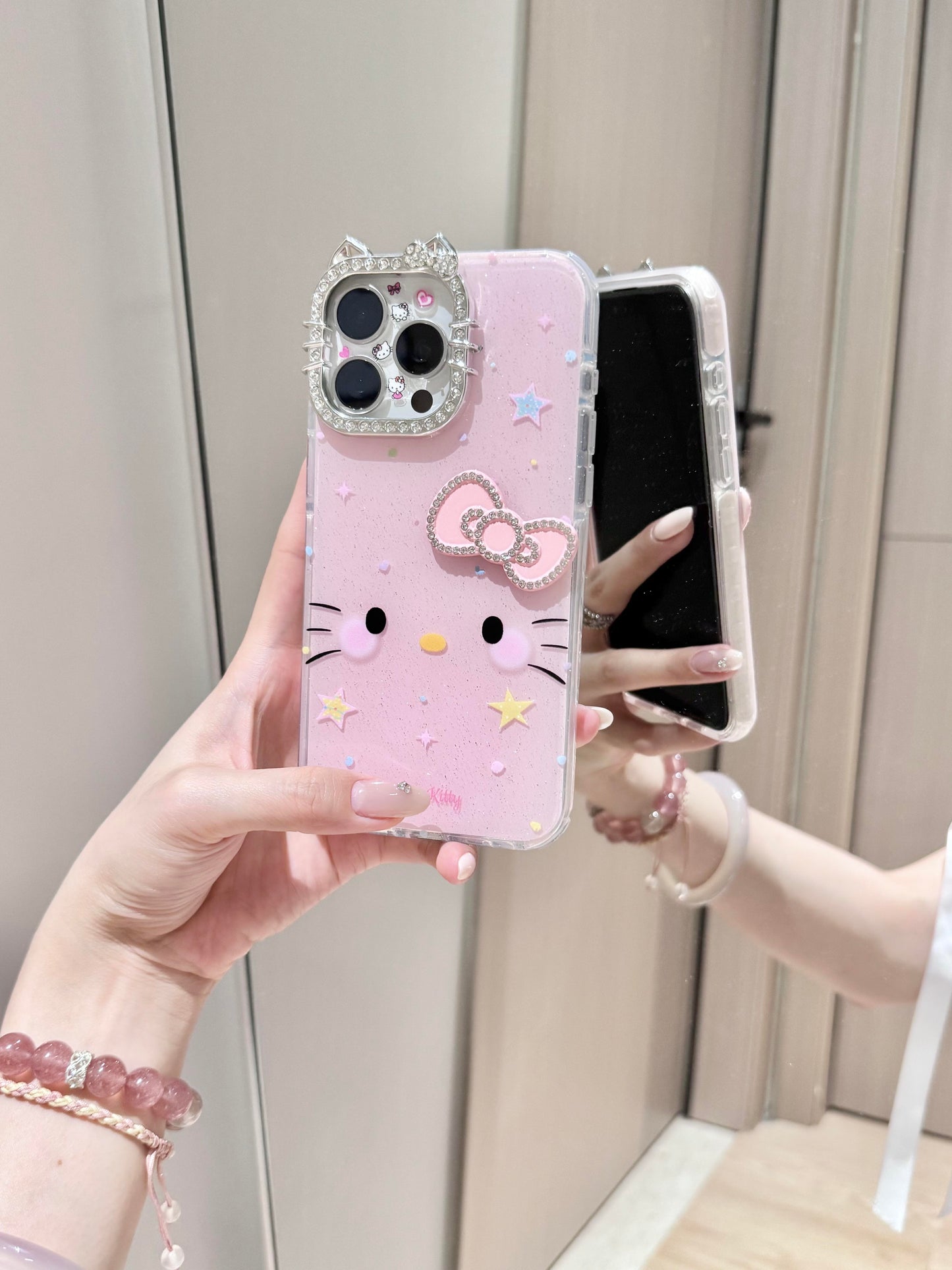 Hellokitty Pink Glitter Lens Cat Ears Cute Kawaii Phone Case #0536