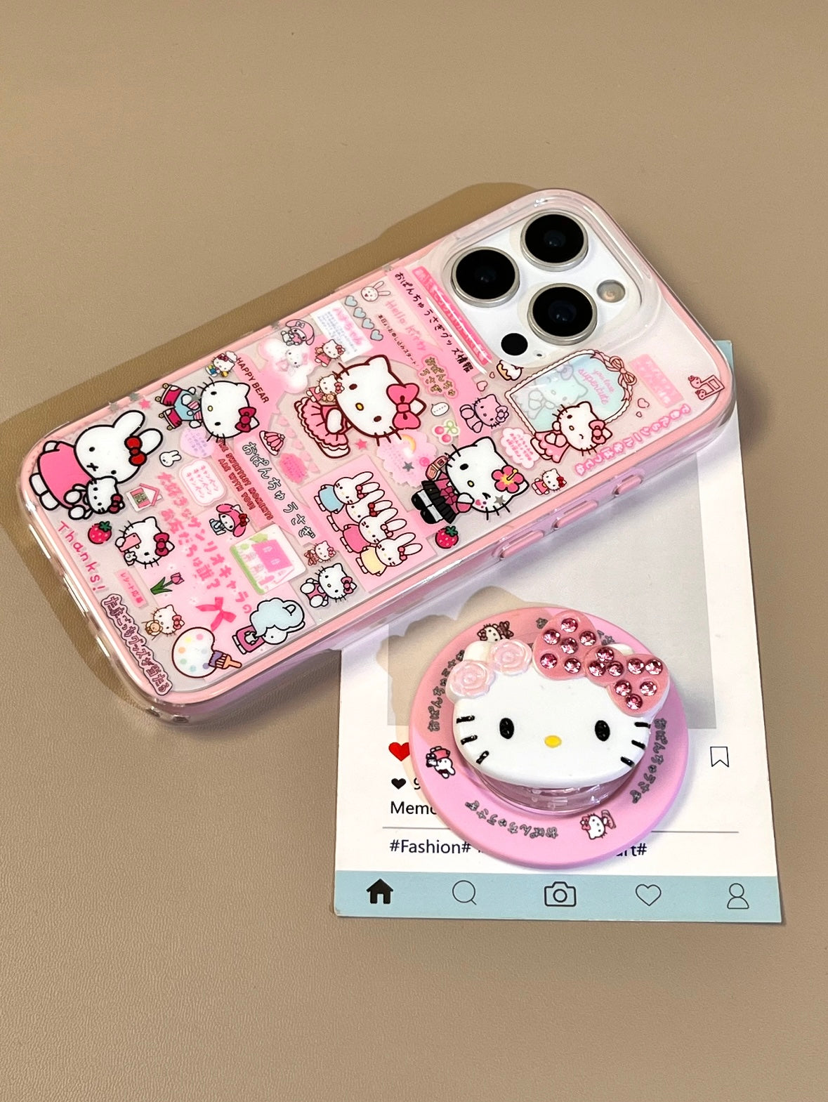 Hellokitty Pink Cute Kawaii MagSafe Case + MagSafe Stand Holder / Phone Grip #0508