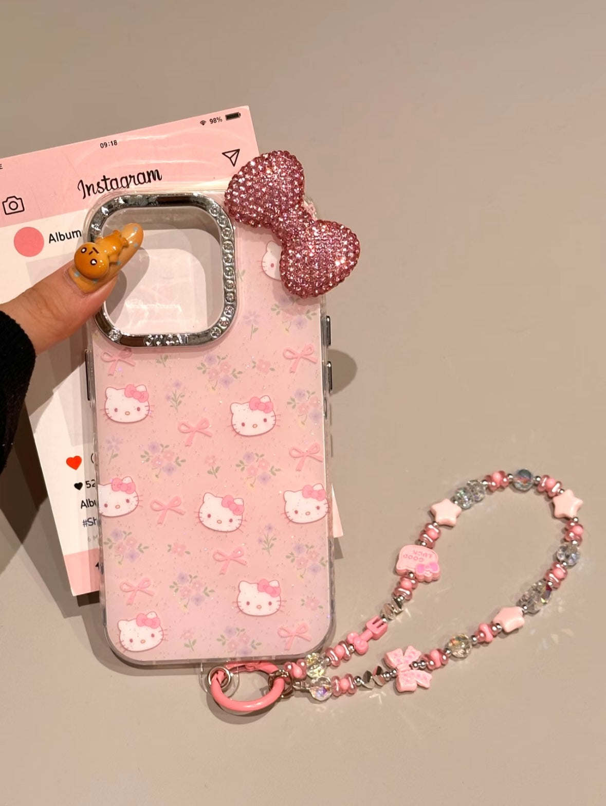 Hellokitty Pink Bow Flower Glitter Cute Kawaii Phone Case #0513