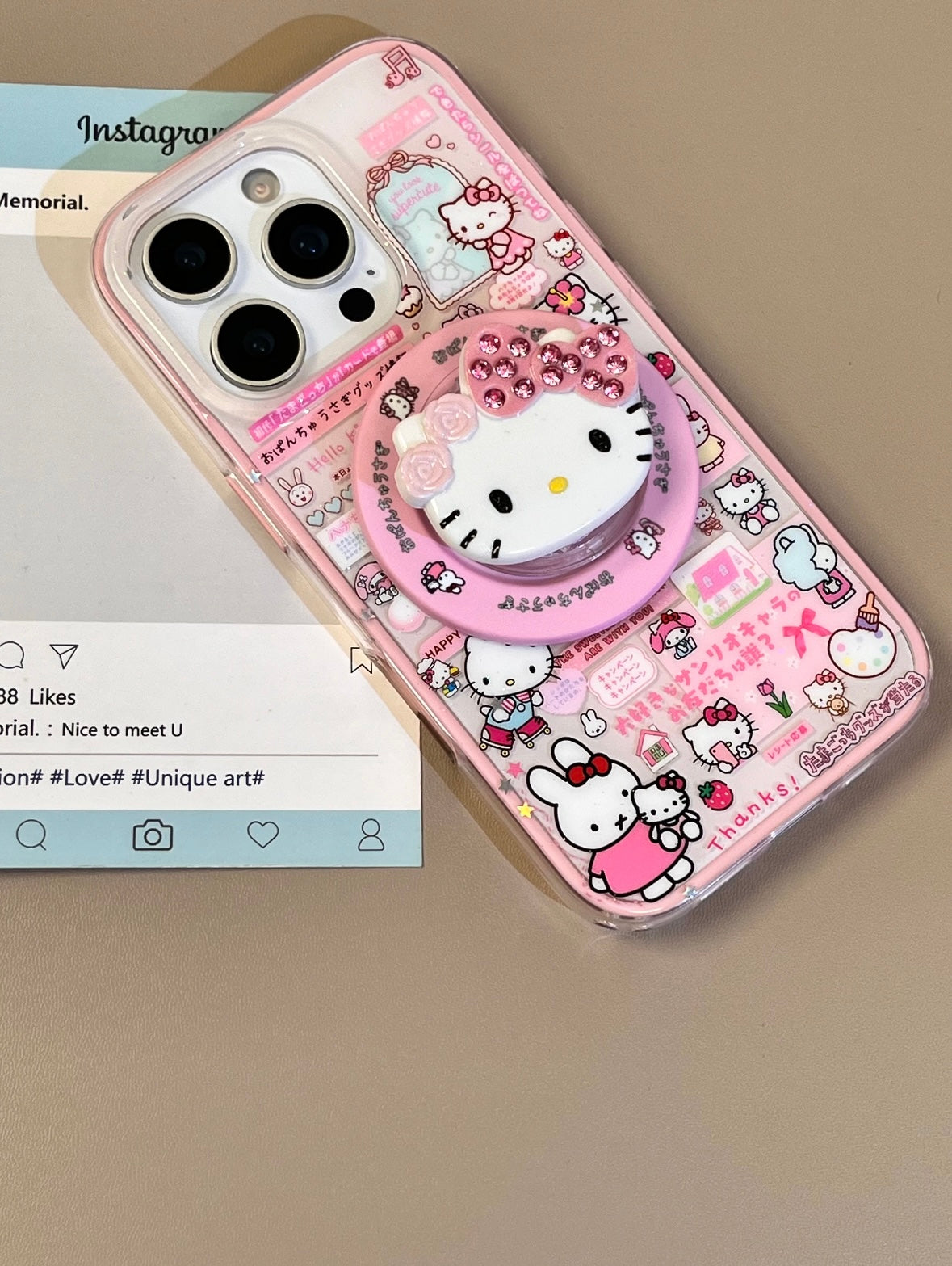 Hellokitty Pink Cute Kawaii MagSafe Case + MagSafe Stand Holder / Phone Grip #0508
