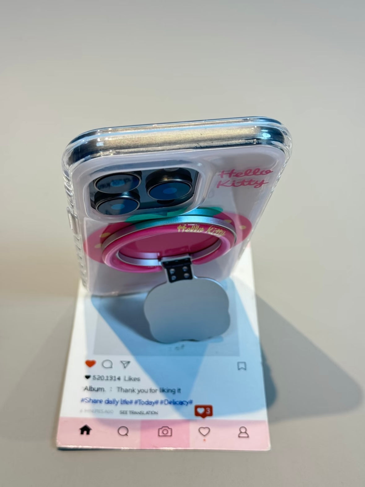 Hellokitty Pink Strawberry Clear Cute Kawaii MagSafe Case + MagSafe Stand Holder / Phone Grip #0511