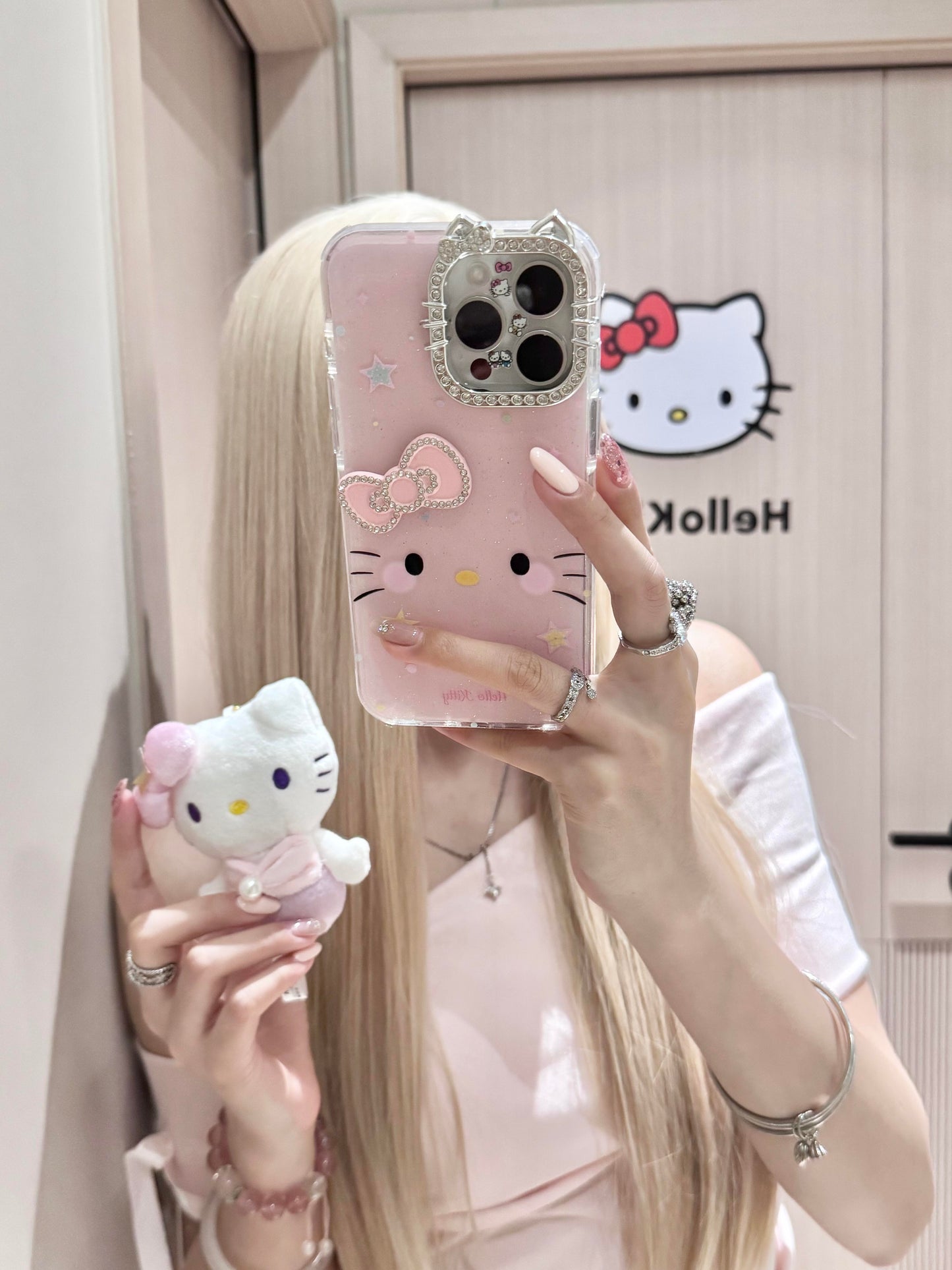 Hellokitty Pink Glitter Lens Cat Ears Cute Kawaii Phone Case #0536