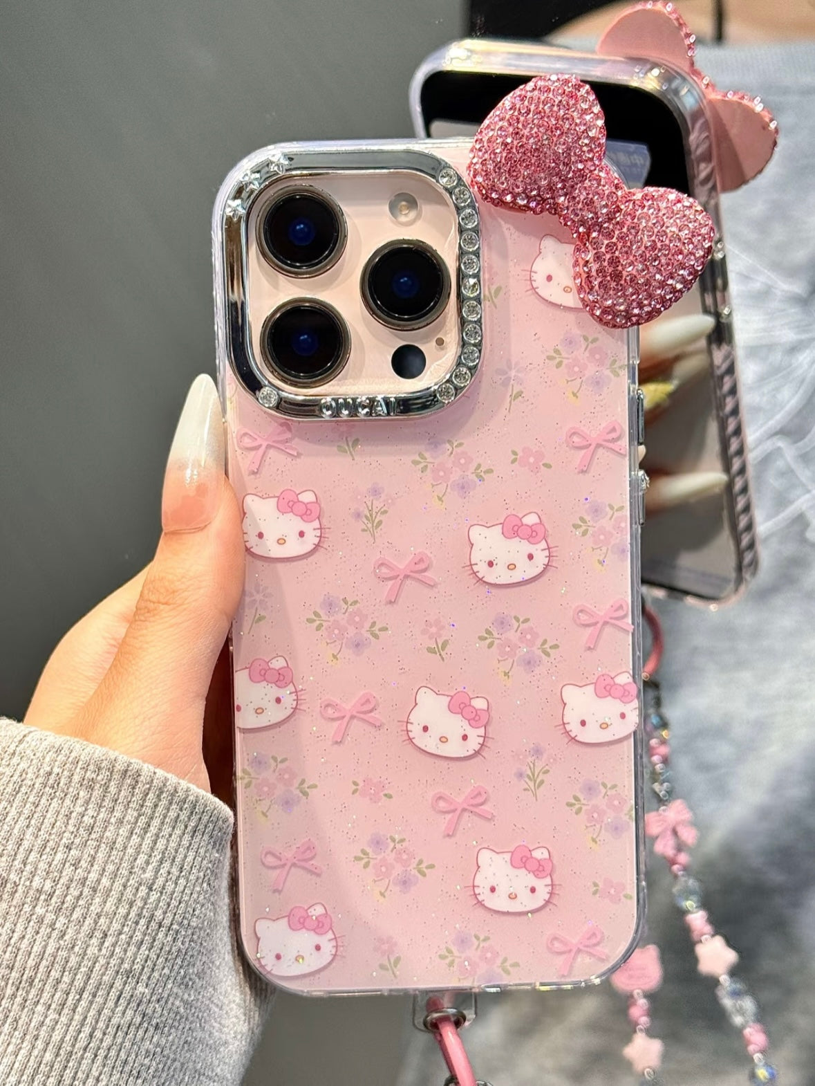 Hellokitty Pink Bow Flower Glitter Cute Kawaii Phone Case #0513