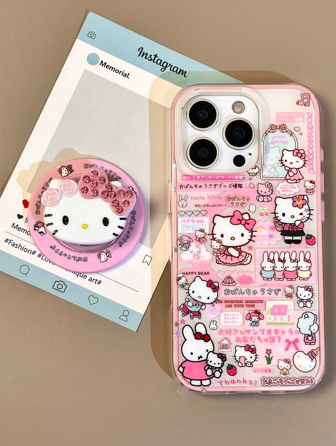 Hellokitty Pink Cute Kawaii MagSafe Case + MagSafe Stand Holder / Phone Grip #0508
