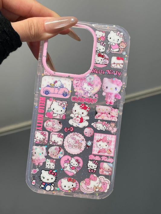 Hellokitty Pink Glitter Clear Cute Kawaii Phone Case #0522