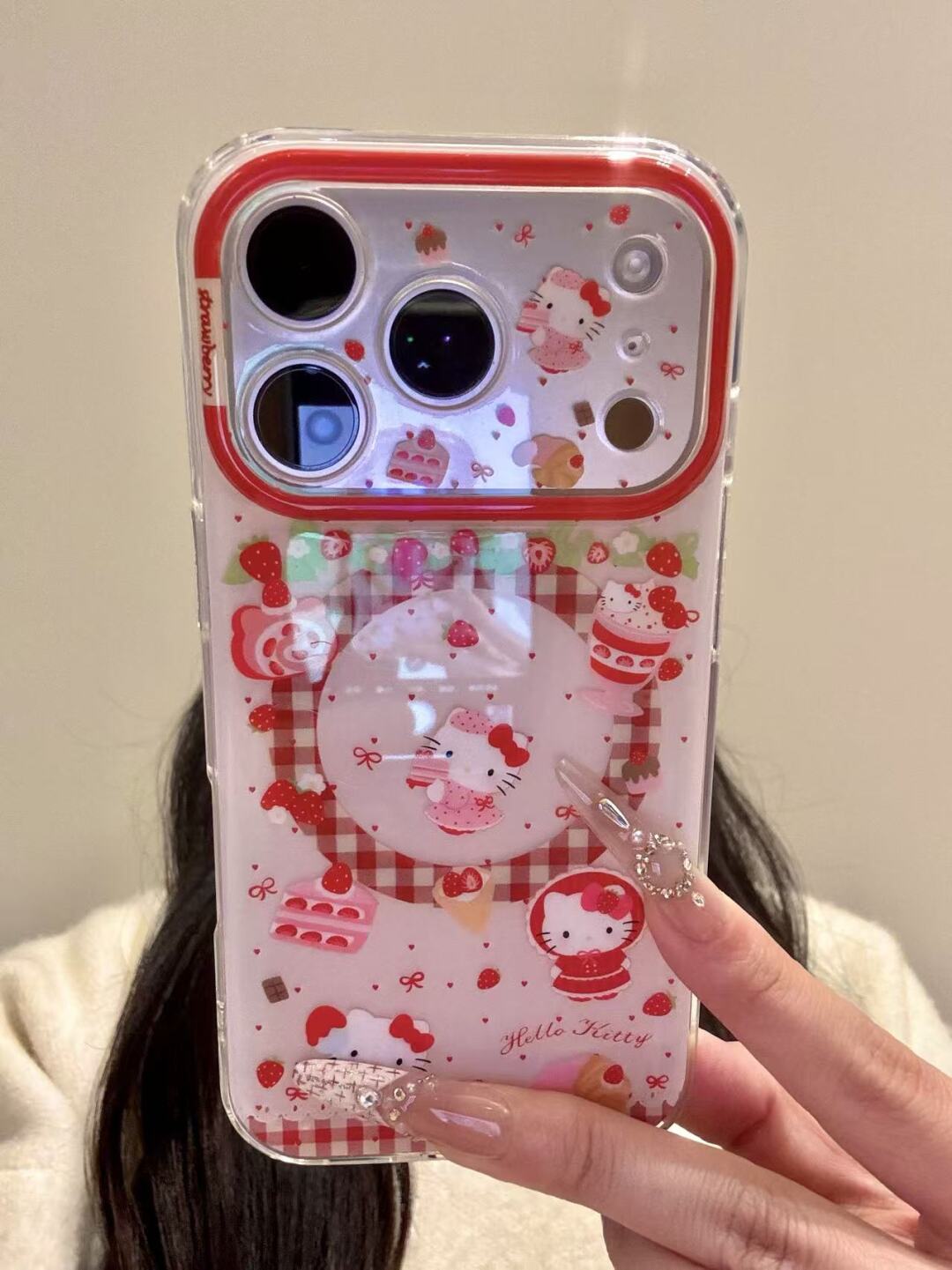Hello Kitty Cute Strawberry Kawaii MagSafe Case + MagSafe Stand Holder / Phone Grip#621