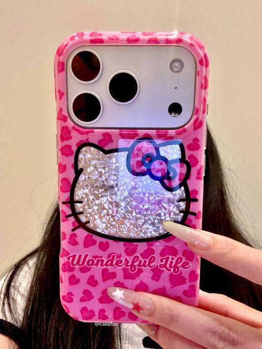 Pink Leopard-Print Sequins Hello Kitty Phone Case #629