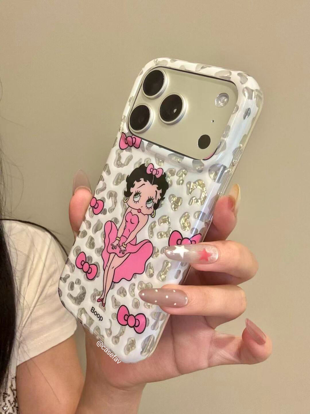 Betty Boop Glitter Leopard Print Pink Bow Phone Case #633