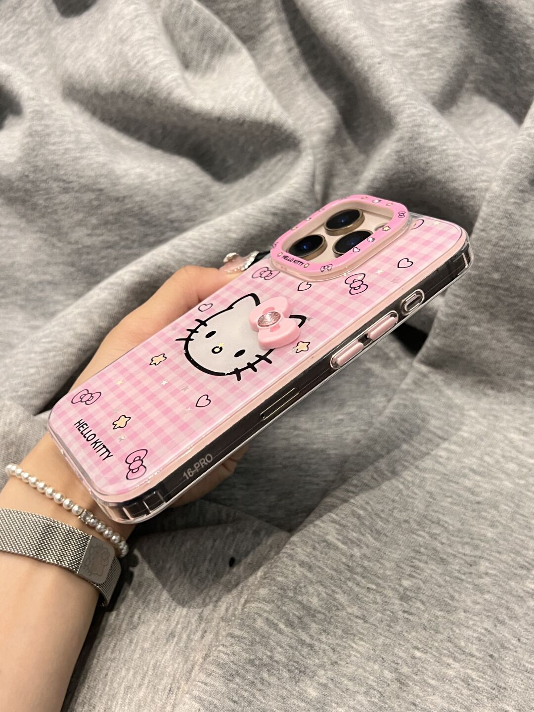 Hellokitty Pink and White Plaid Cute Kawaii Phone Case #0503