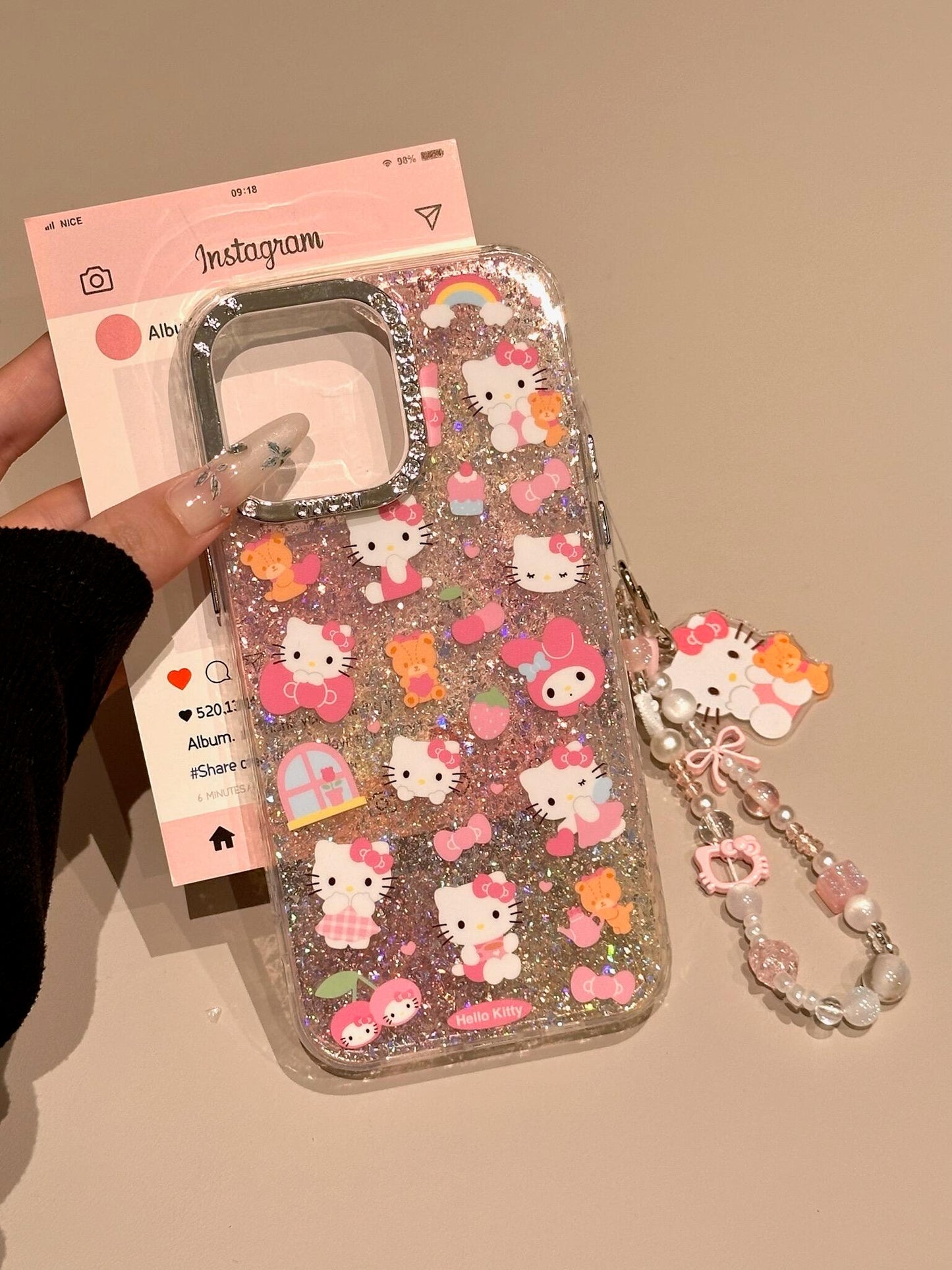 Hellokitty Pink Glitter Clear Cute Kawaii Phone Case #0506