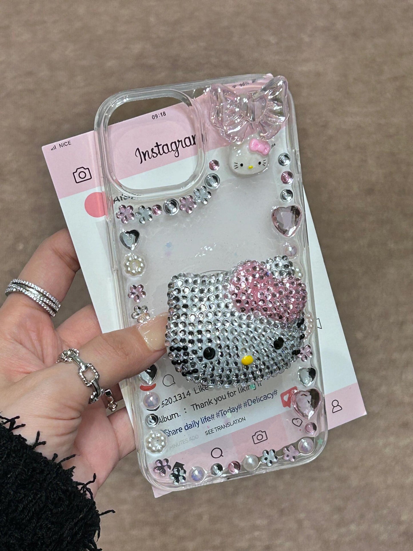 Hellokitty Rhinestone Handmade Diamond Clear Stand Holder / Phone Grip #0017