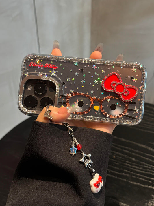 Hellokitty Eyeglasses Glitter Clear Cute Kawaii Phone Case #0477