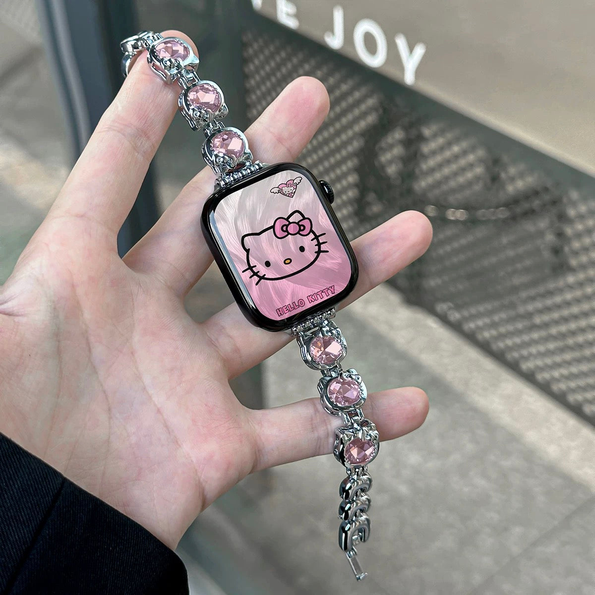 Hellokitty Shape Rhinestone Apple Watch Band Jewelry Metal Strap Bands for iWatch Series wb#0003
