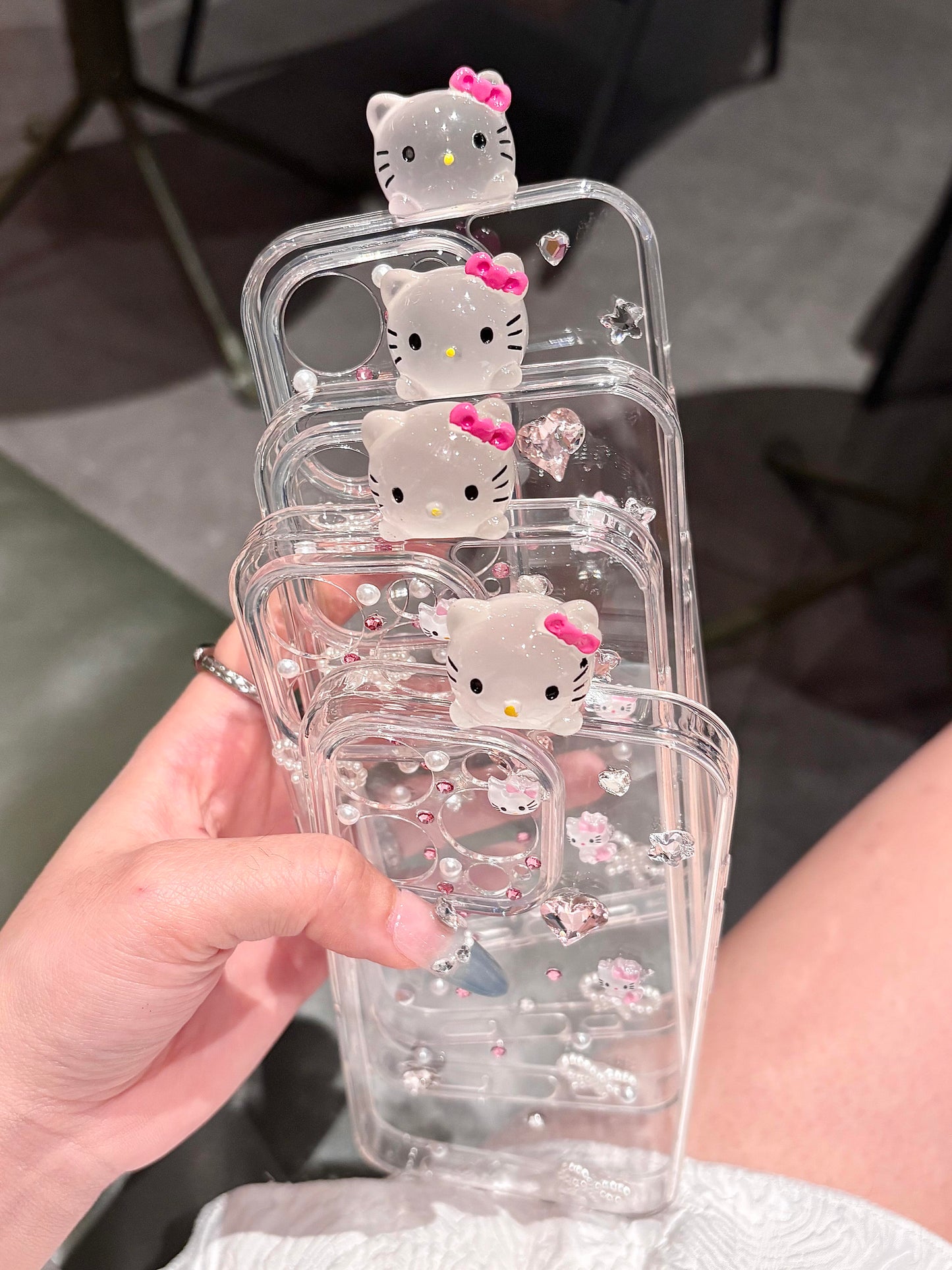 Hellokitty Hipper Glitter Handmade Rhinestones Clear Cute Kawaii Phone Case #0478