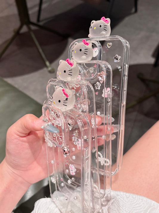 Hellokitty Hipper Glitter Handmade Rhinestones Clear Cute Kawaii Phone Case #0478
