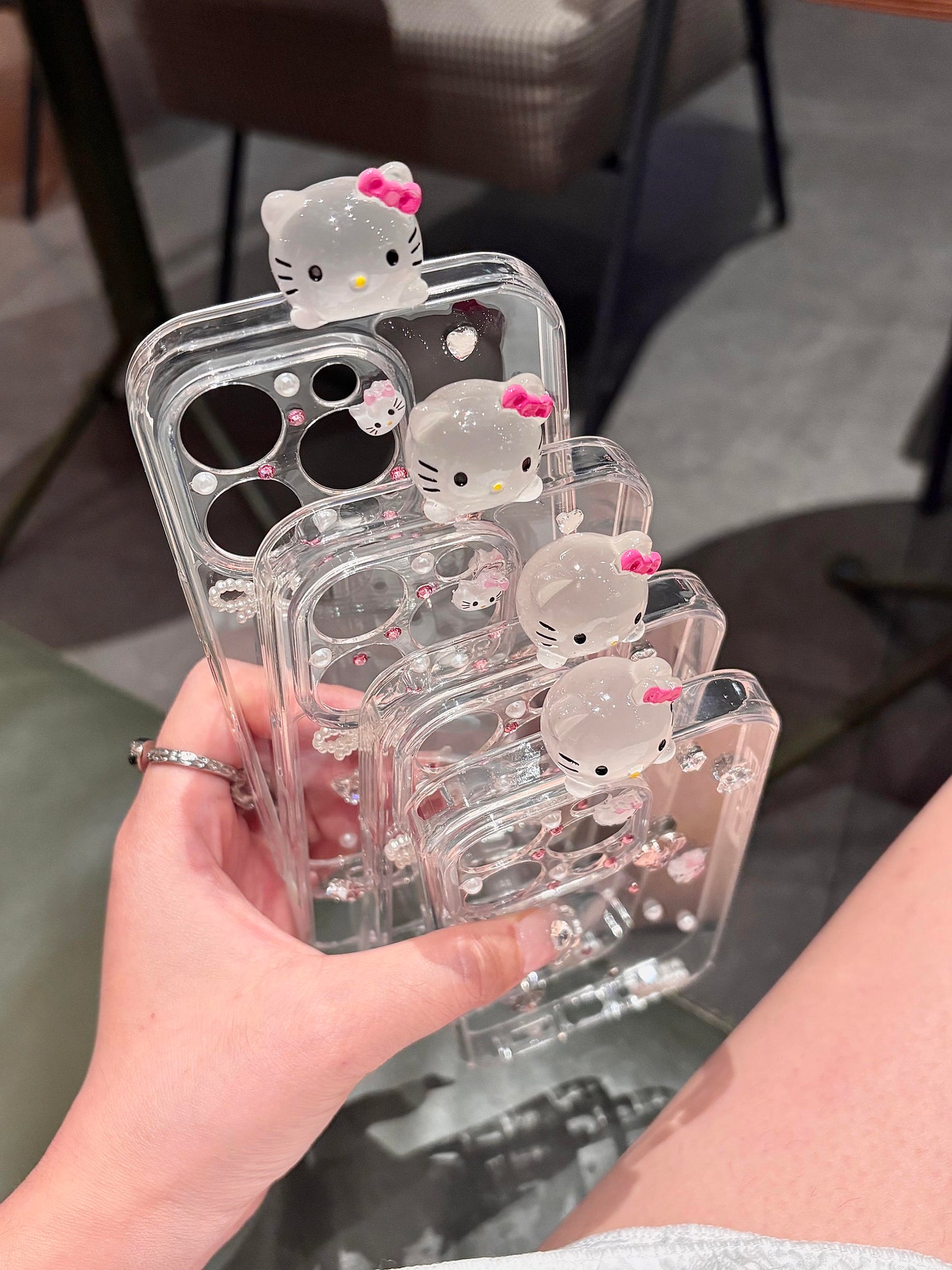 Hellokitty Hipper Glitter Handmade Rhinestones Clear Cute Kawaii Phone Case #0478