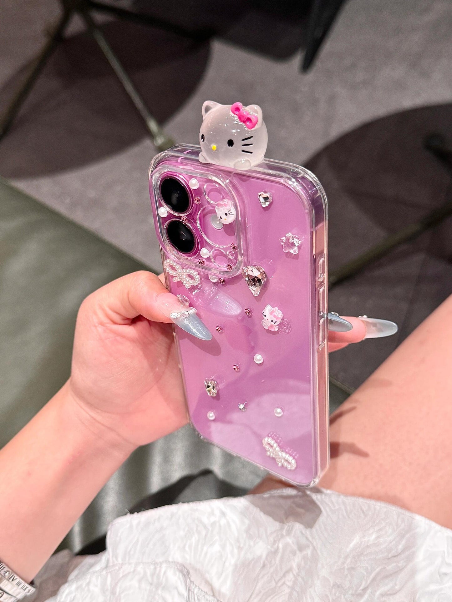Hellokitty Hipper Glitter Handmade Rhinestones Clear Cute Kawaii Phone Case #0478
