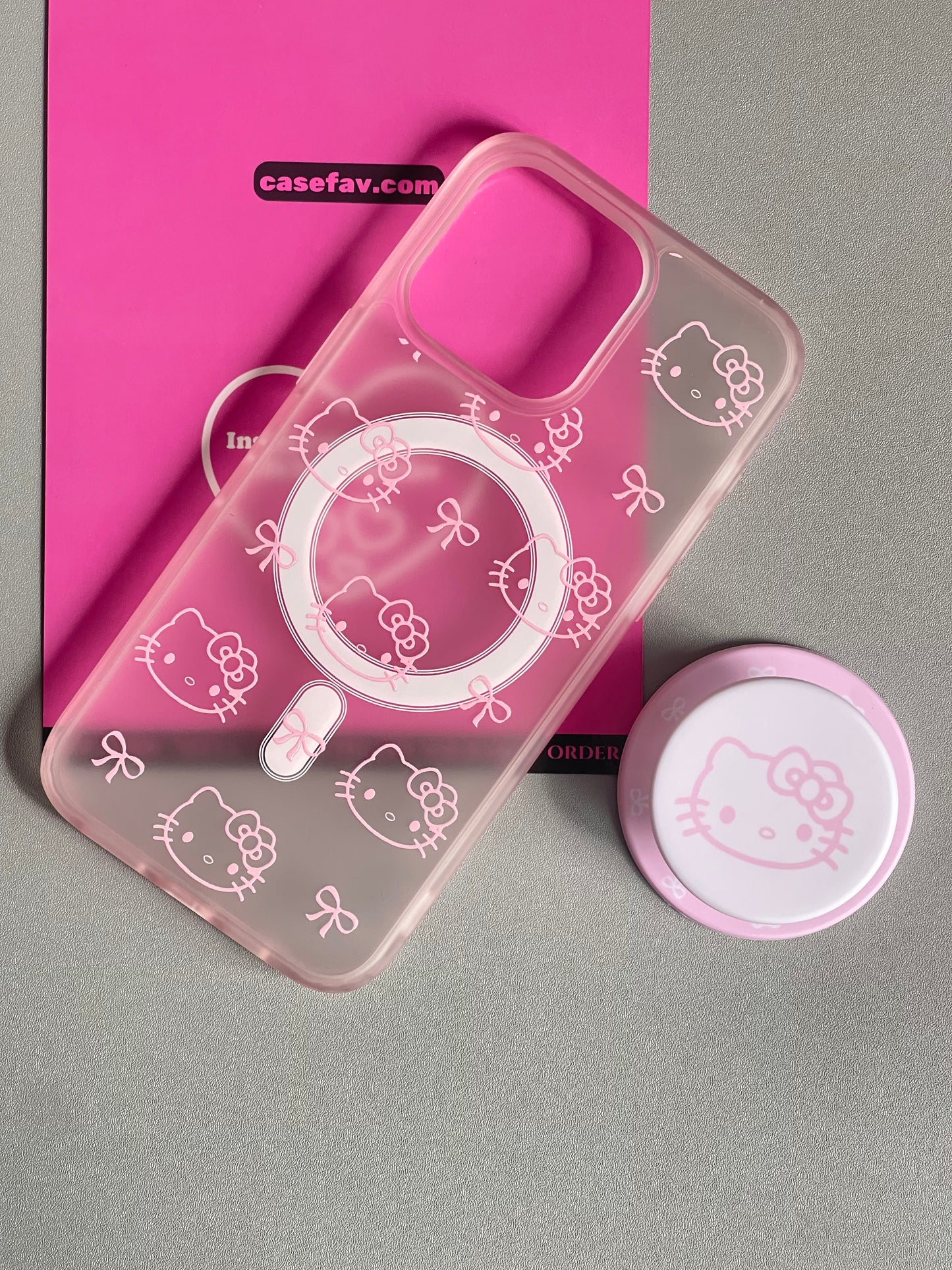 Hellokitty Pink Cute Kawaii MagSafe Case + MagSafe Stand Holder / Phone Grip #0450