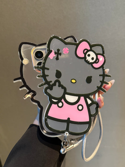 Hellokitty Shaped Folding Mirror Cute Kawaii Phone Case with Phone Chain#0517