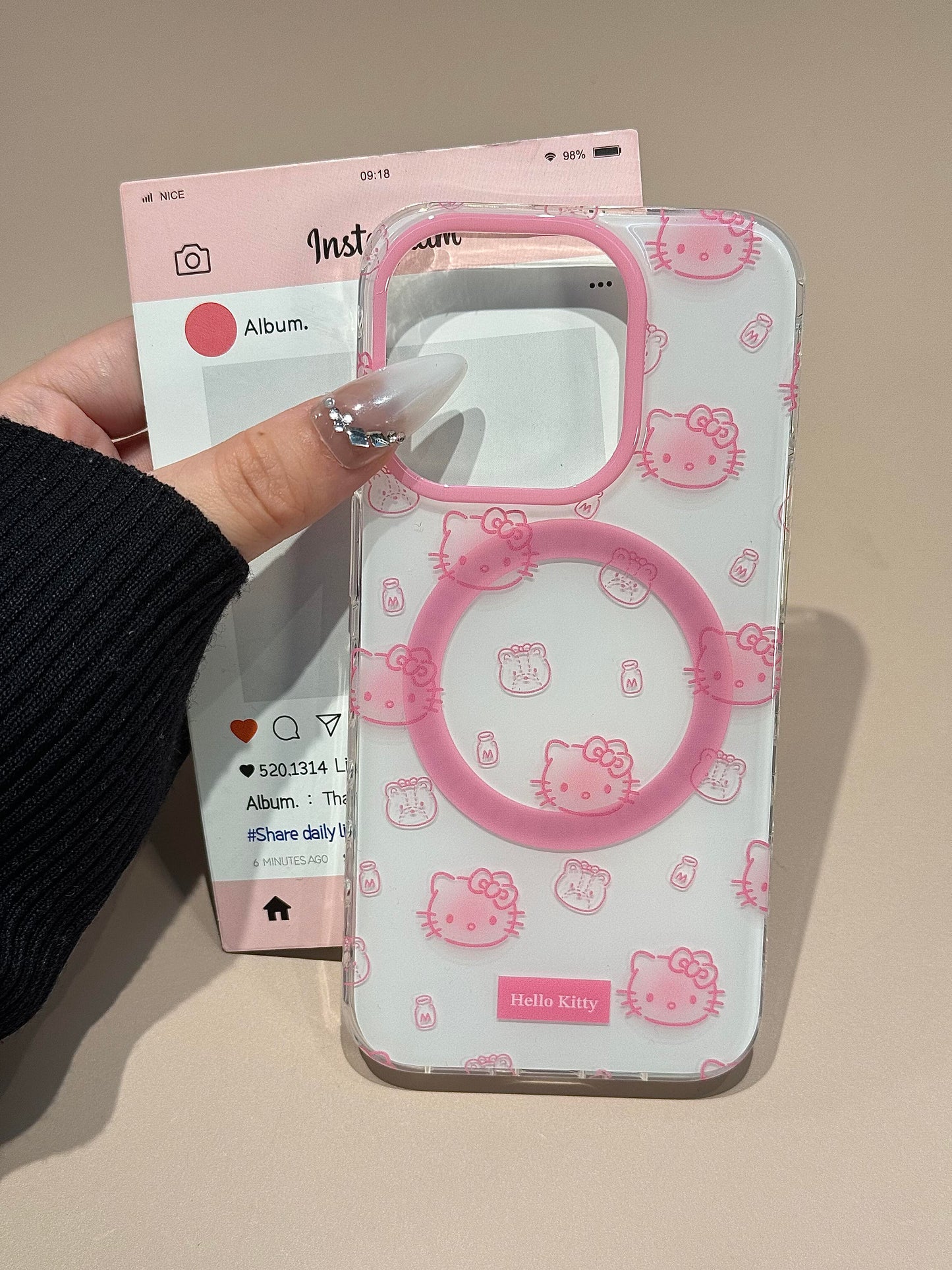 Hellokitty White Cute Kawaii MagSafe Case + MagSafe Stand Holder / Phone Grip #0481