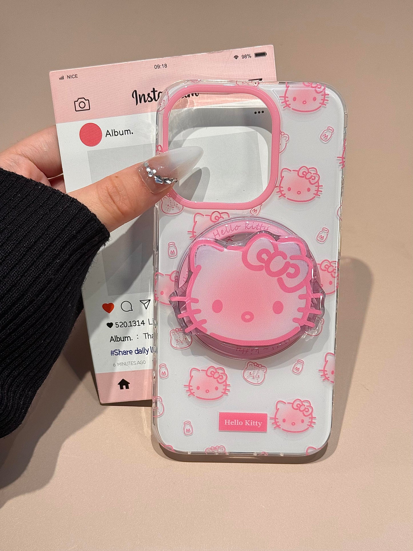 Hellokitty White Cute Kawaii MagSafe Case + MagSafe Stand Holder / Phone Grip #0481