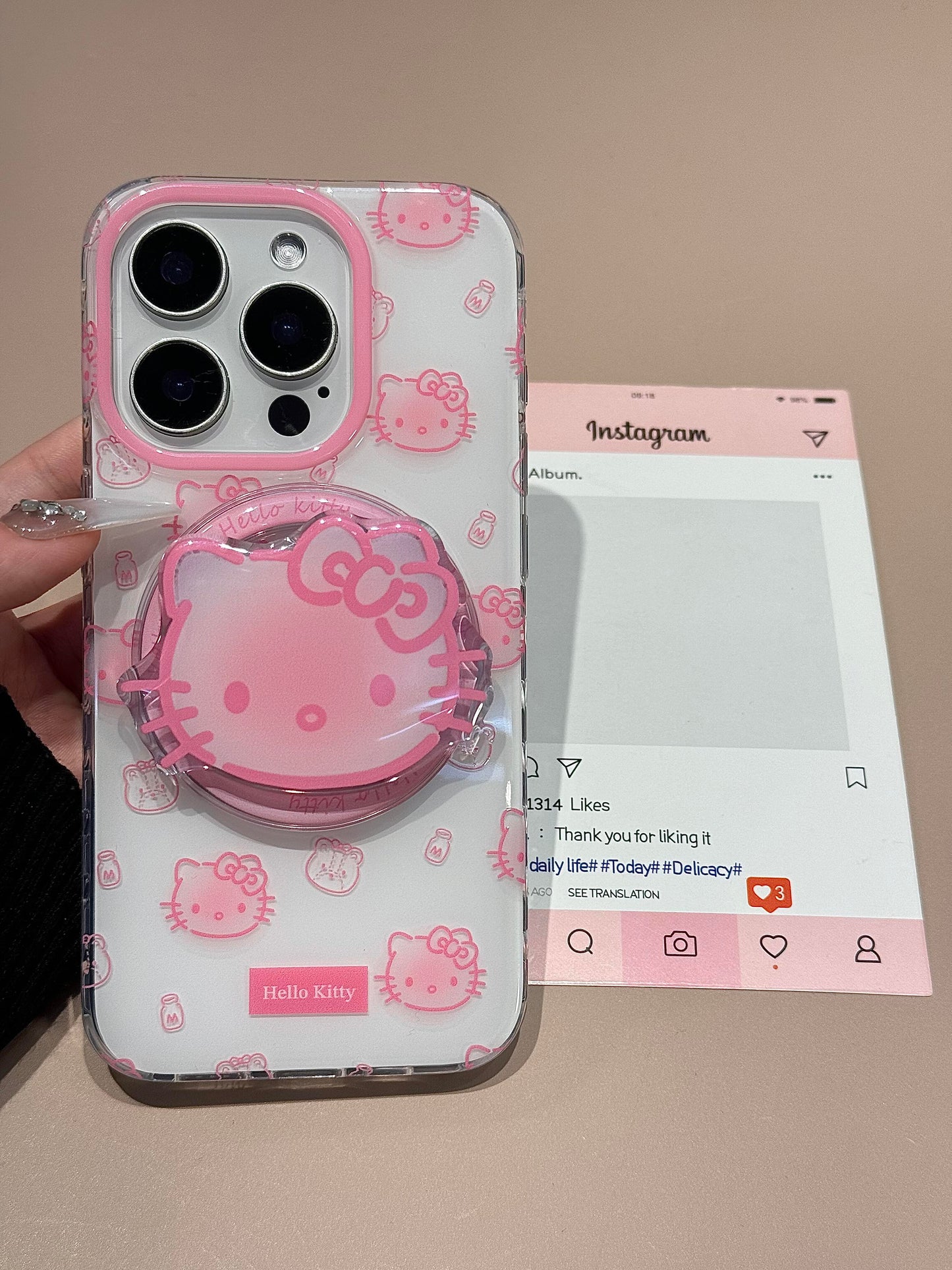 Hellokitty White Cute Kawaii MagSafe Case + MagSafe Stand Holder / Phone Grip #0481