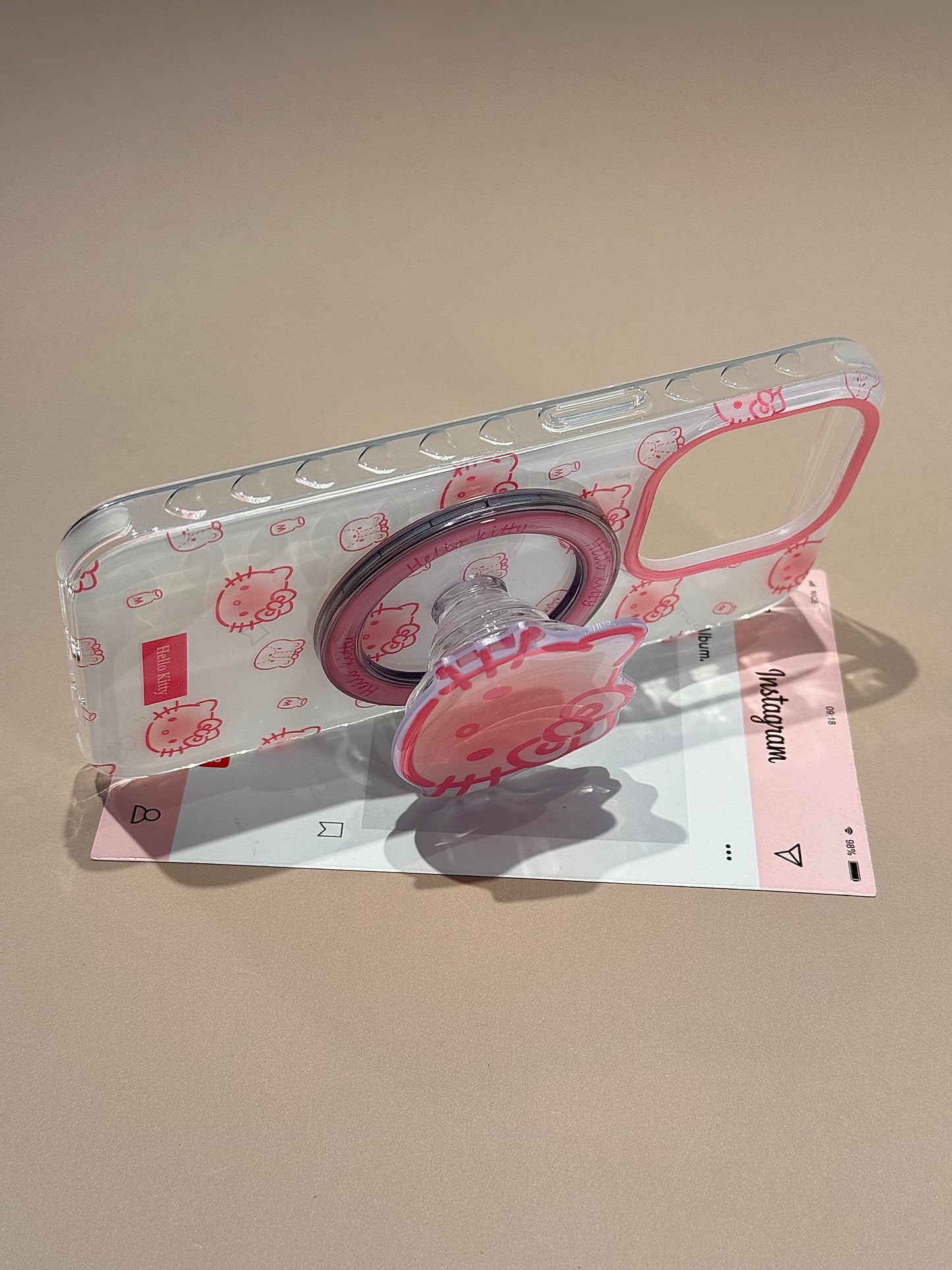 Hellokitty White Cute Kawaii MagSafe Case + MagSafe Stand Holder / Phone Grip #0481