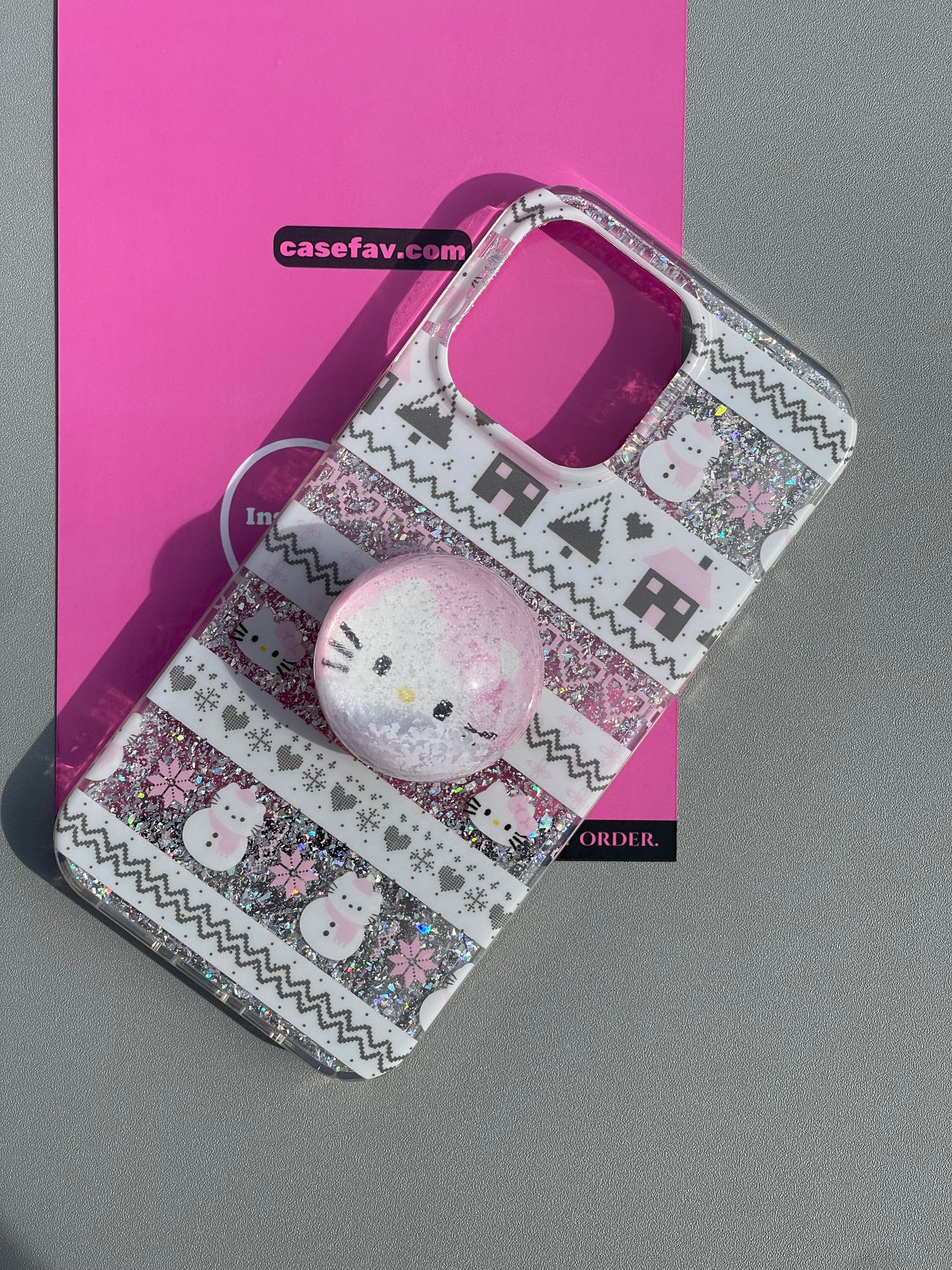 Hellokitty Snowman Glitter Clear Cute Kawaii Phone Case+ Stand Holder / Phone Grip #0361