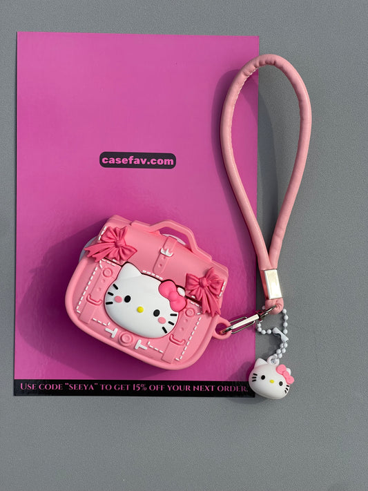 Hellokitty Pink Handbag Shape Silicone Cute Kawaii AirPods Case With Chain #0368
