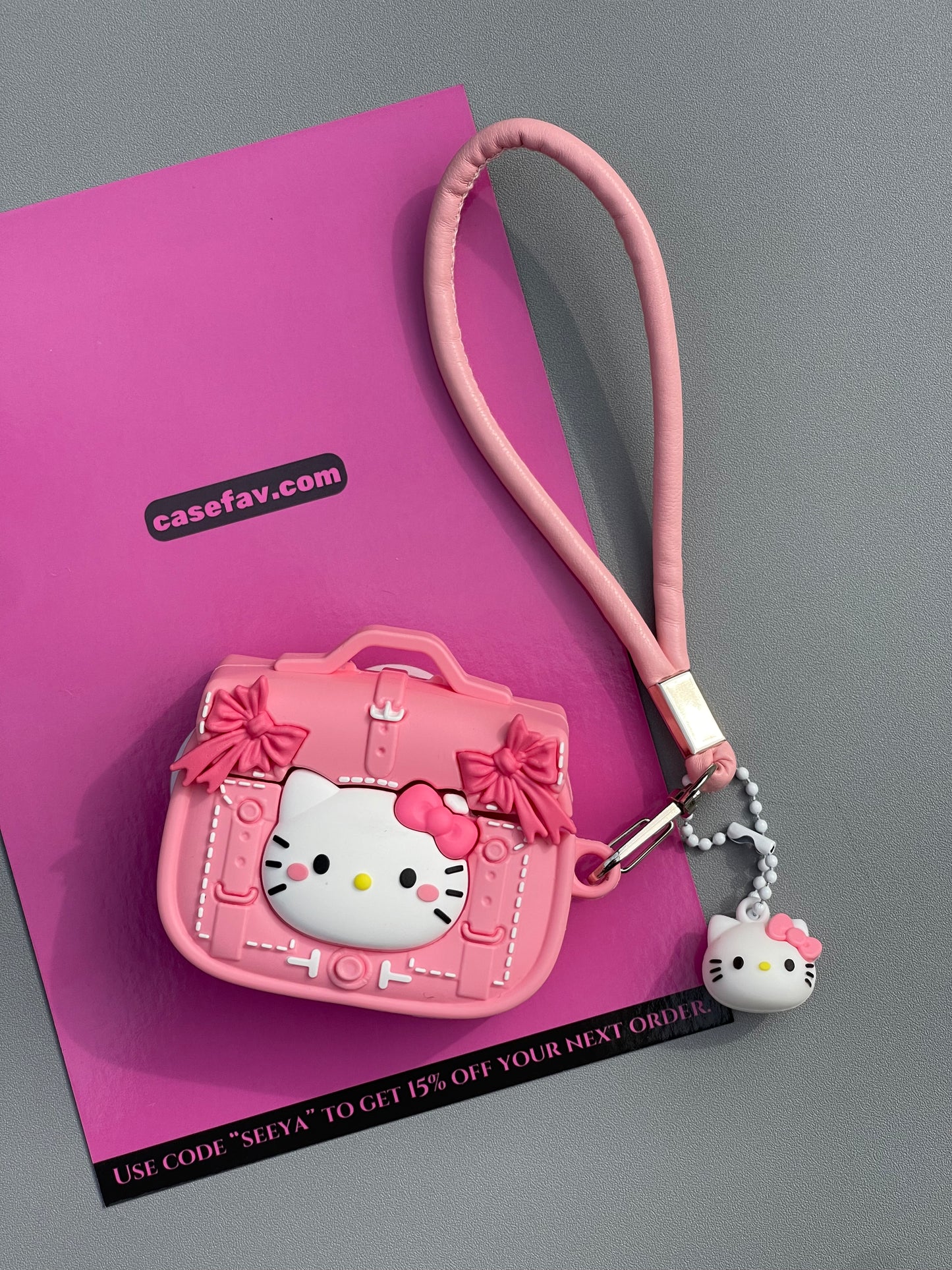 Hellokitty Pink Handbag Shape Silicone Cute Kawaii AirPods Case With Chain #0368
