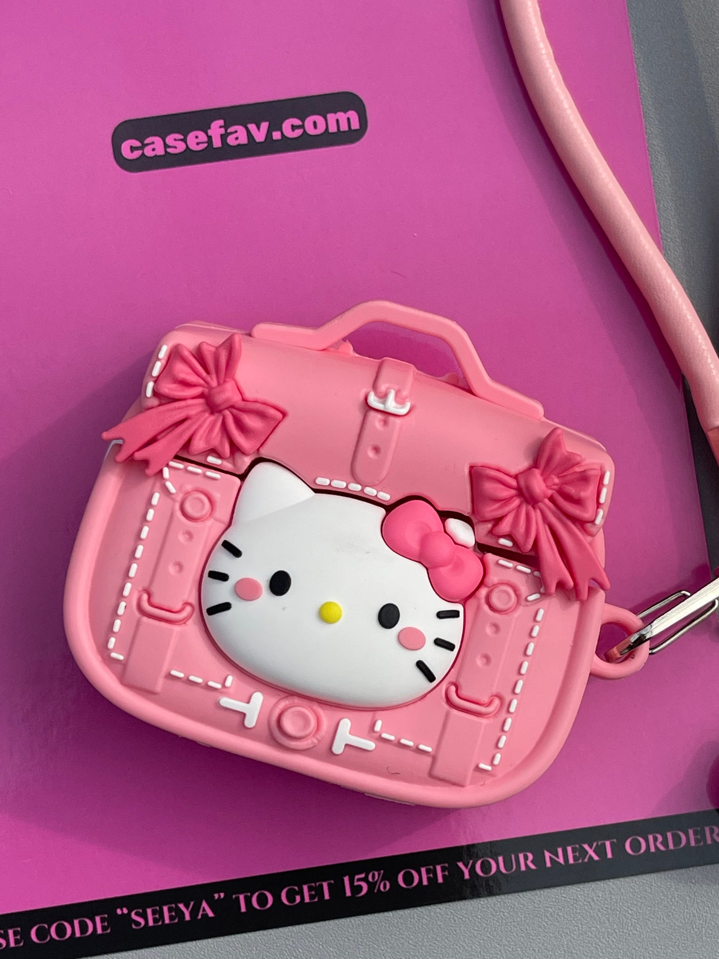 Hellokitty Pink Handbag Shape Silicone Cute Kawaii AirPods Case With Chain #0368