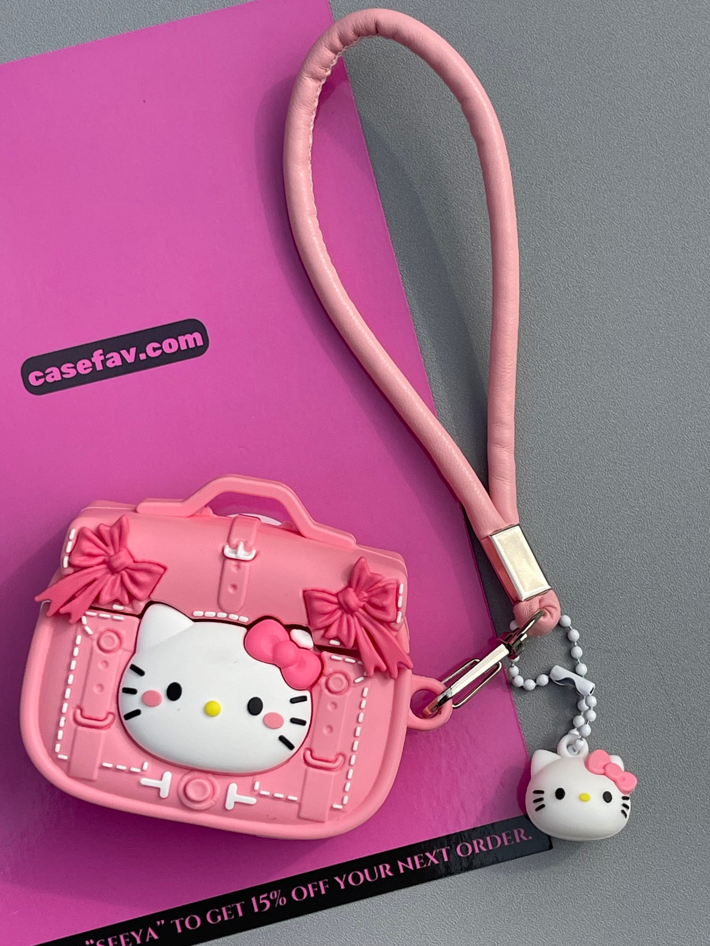 Hellokitty Pink Handbag Shape Silicone Cute Kawaii AirPods Case With Chain #0368