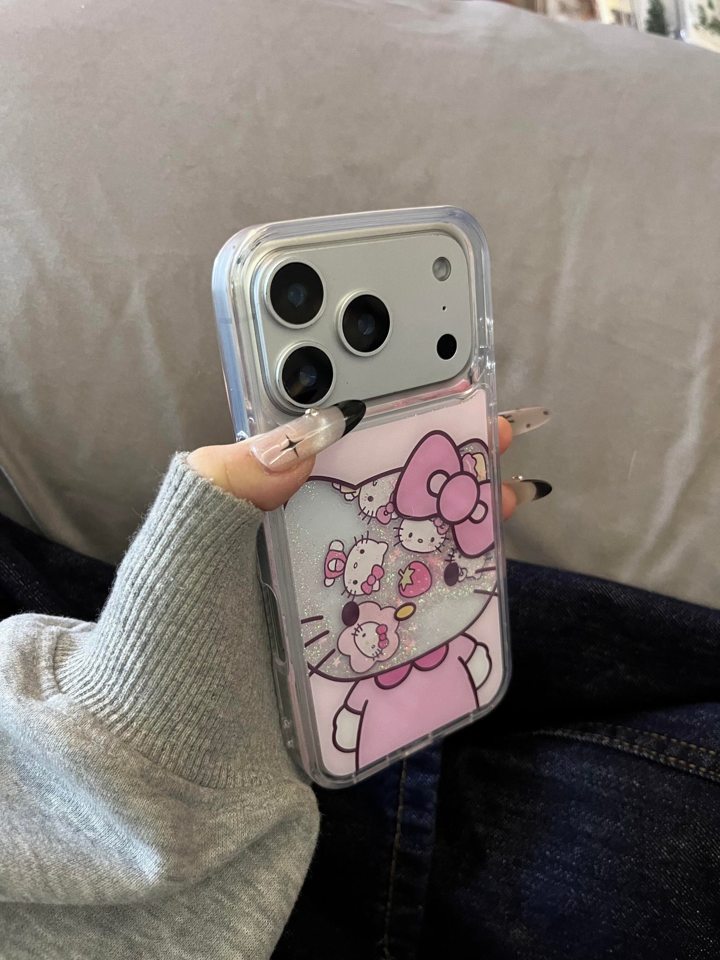 Hellokitty Pink Bling Glitter Liquid Quicksand Clear Cute Kawaii Phone Case #0573