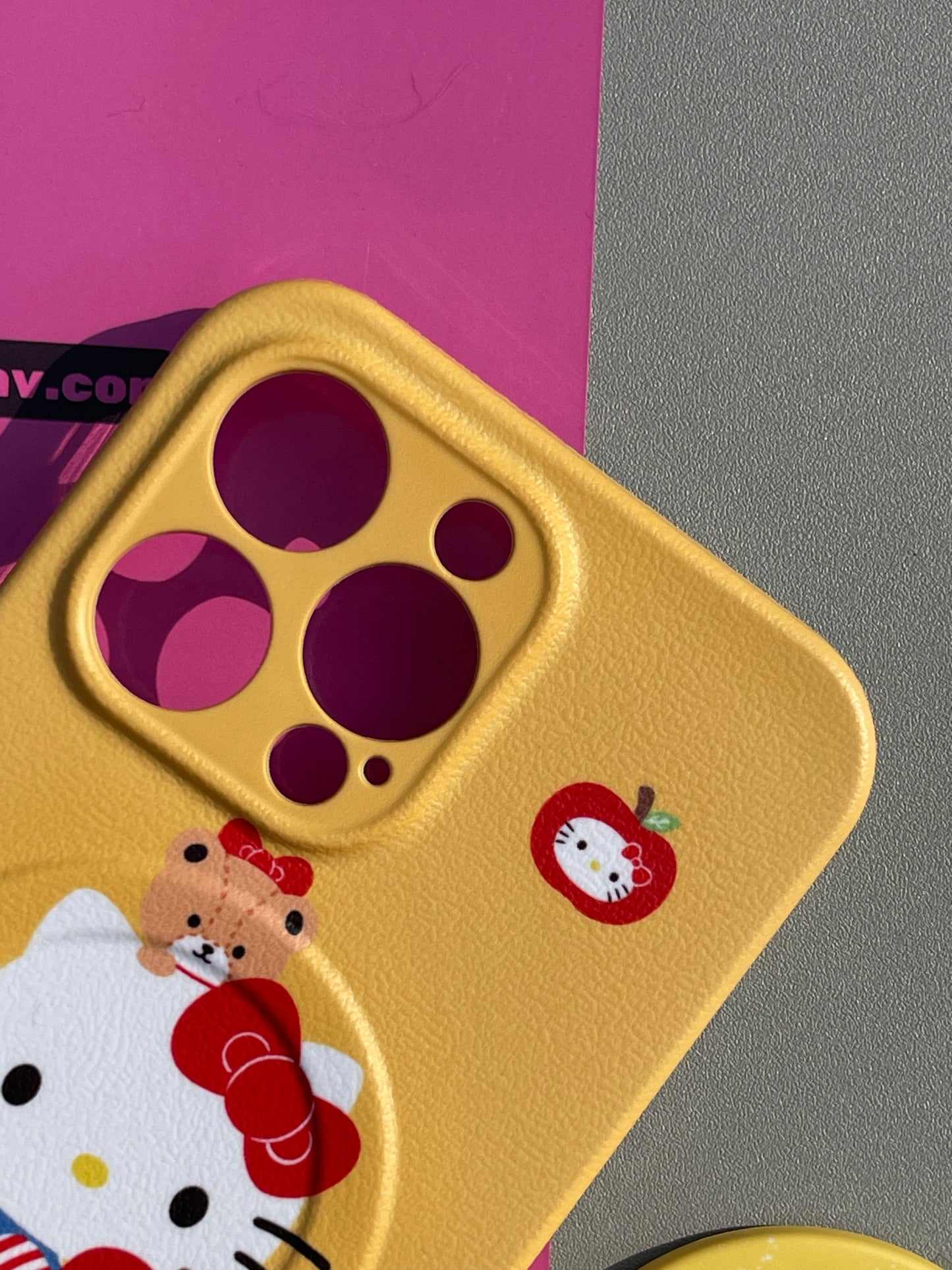 Hellokitty Yellow Cute Kawaii MagSafe Case + MagSafe Stand Holder / Phone Grip #0418
