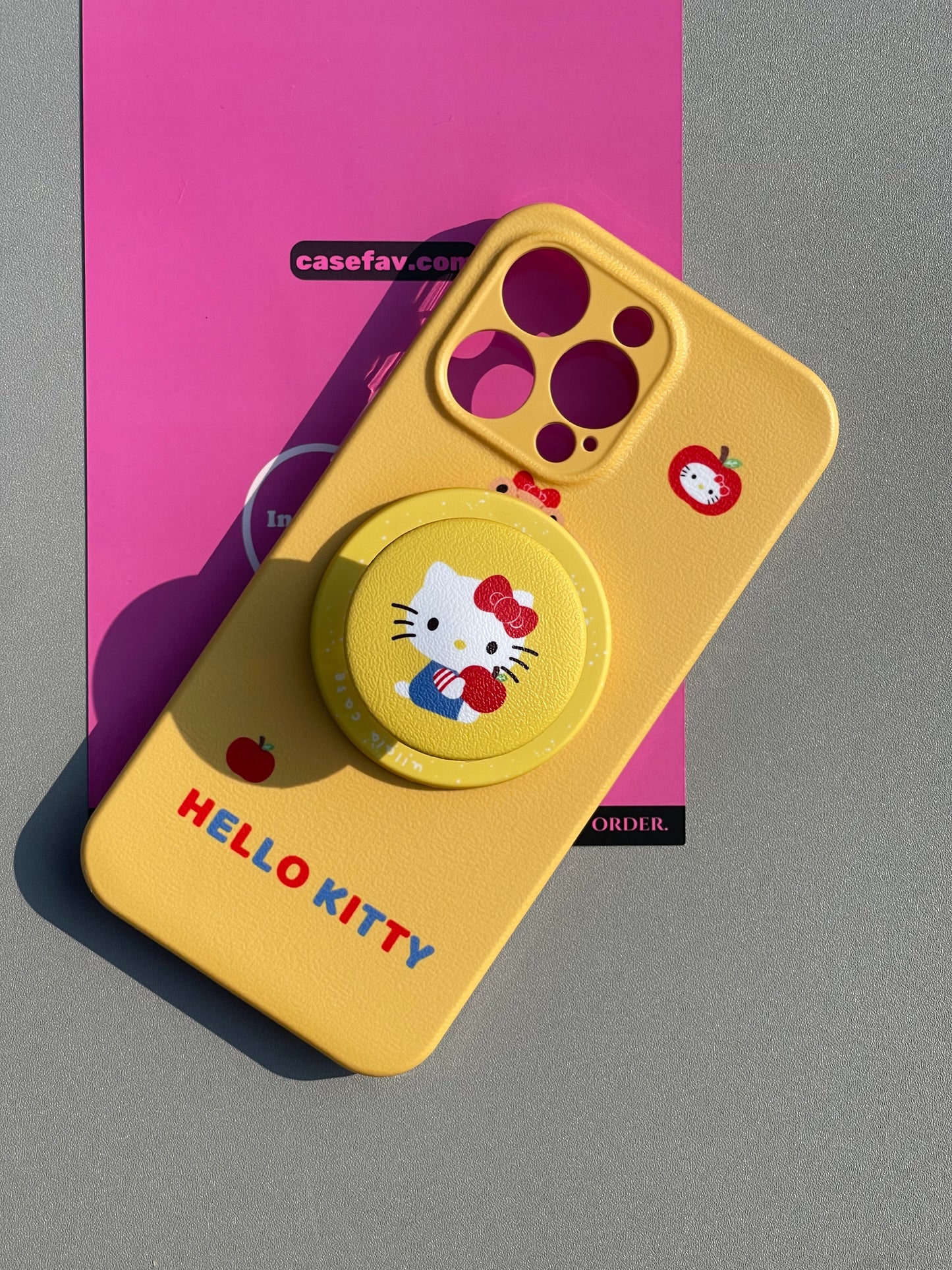 Hellokitty Yellow Cute Kawaii MagSafe Case + MagSafe Stand Holder / Phone Grip #0418