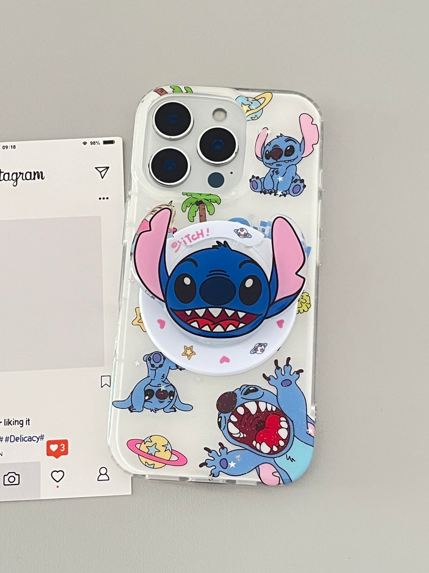 Stitch Cute Kawaii MagSafe Case + MagSafe Stand Holder / Phone Grip #0494