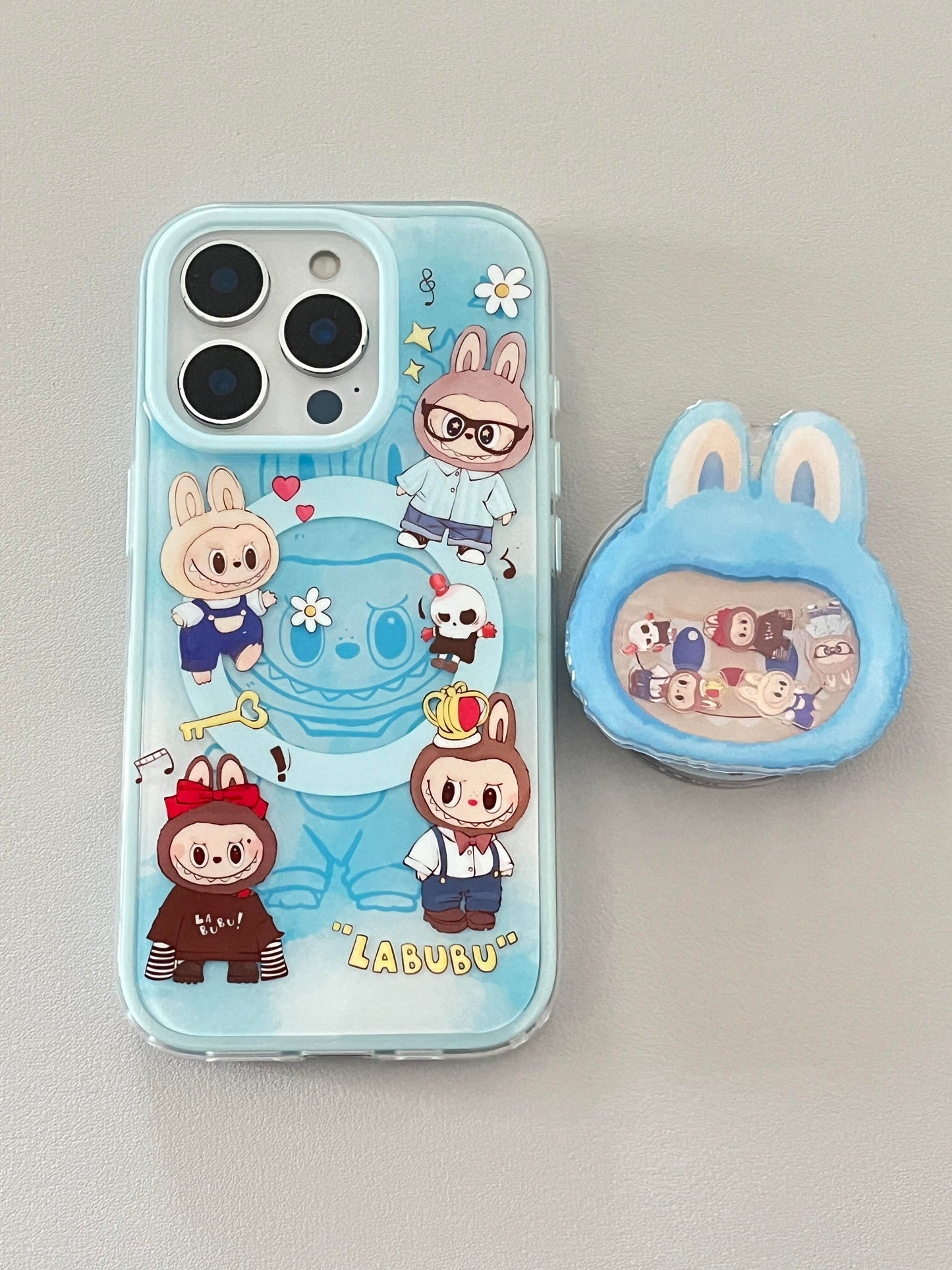 LABUBU Blue Cute Kawaii MagSafe Case + MagSafe Stand Holder / Phone Grip #0493