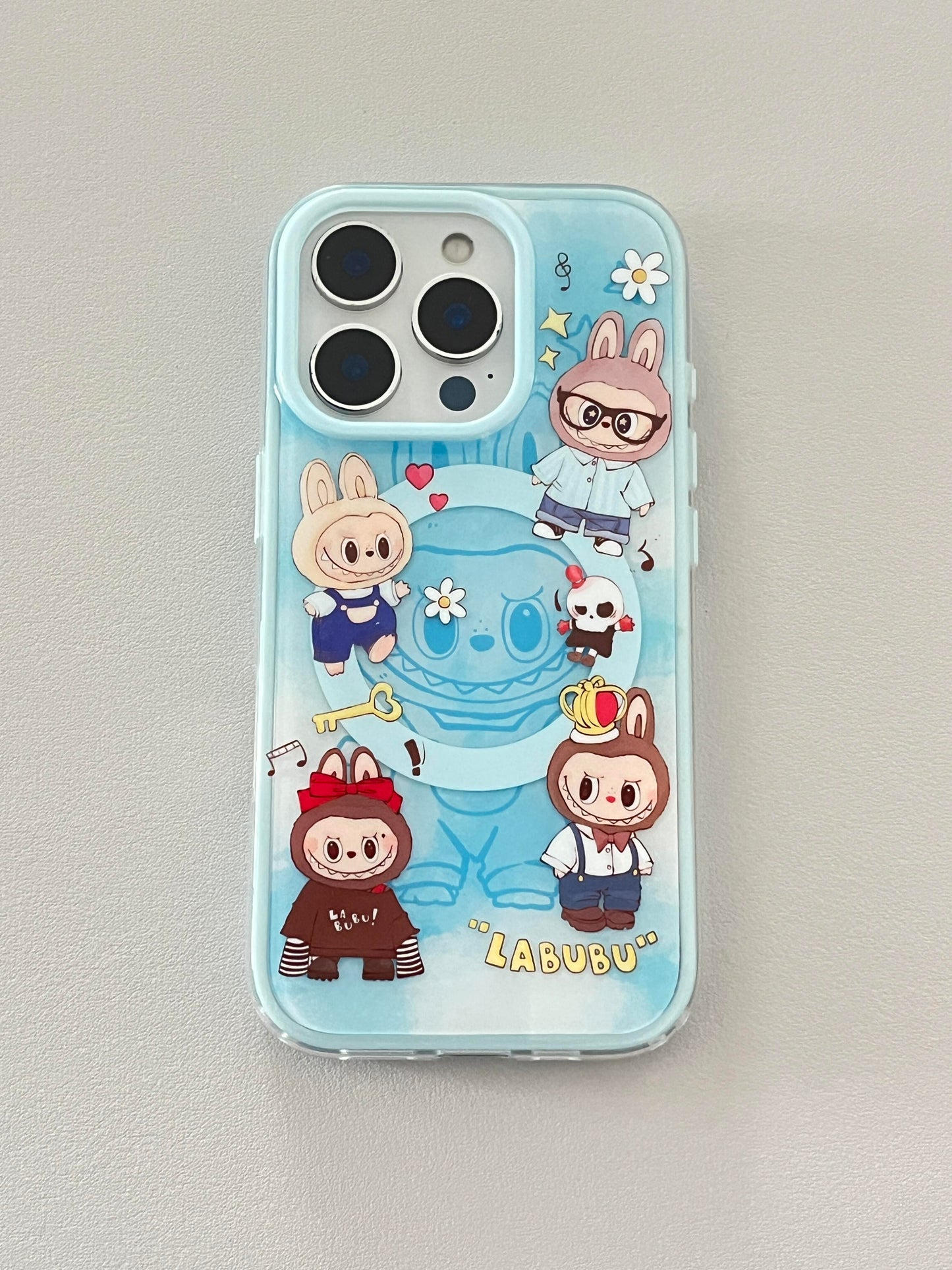 LABUBU Blue Cute Kawaii MagSafe Case + MagSafe Stand Holder / Phone Grip #0493
