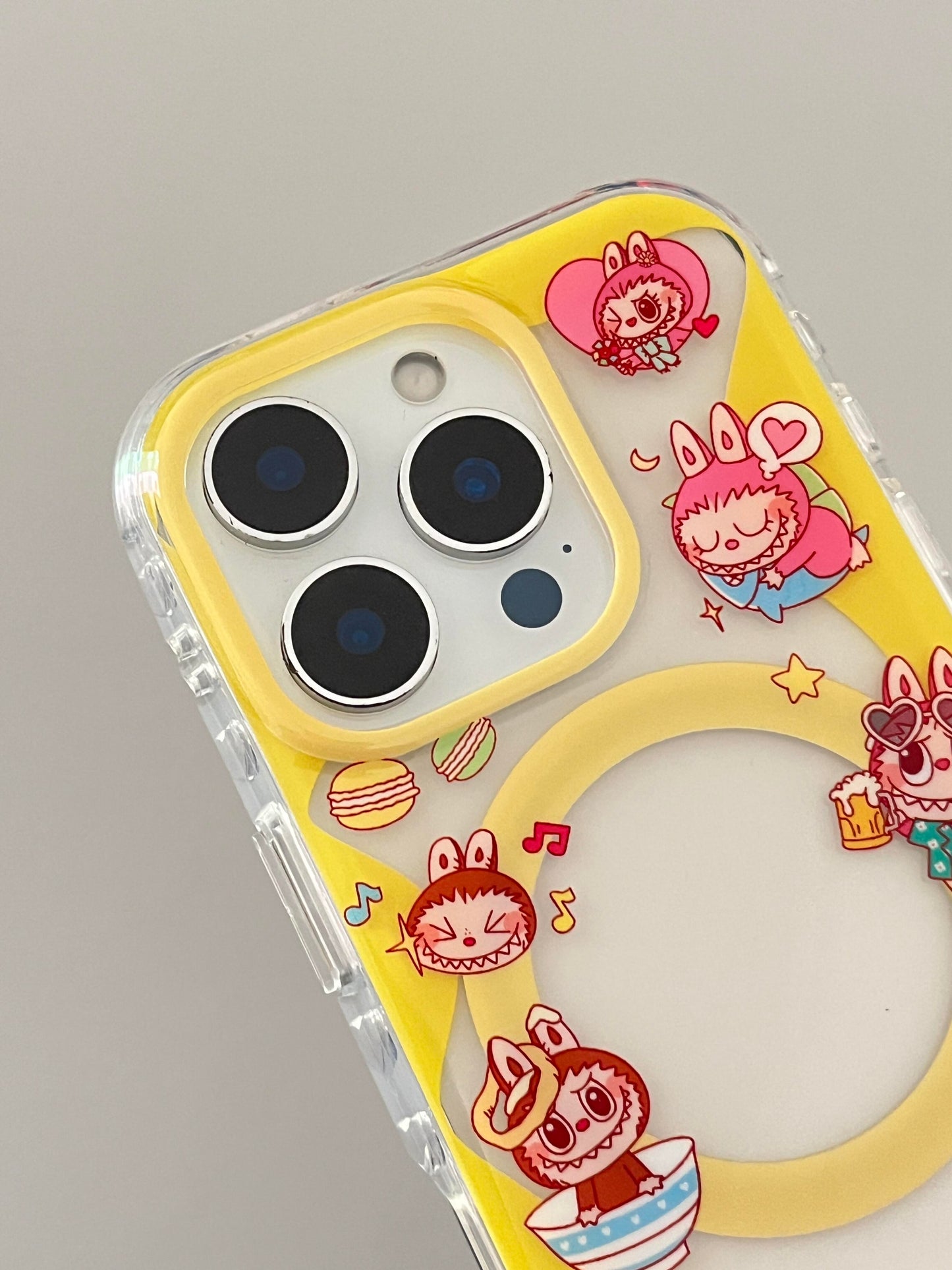 LABUBU Yellow Cute Kawaii MagSafe Case + MagSafe Stand Holder / Phone Grip #0492