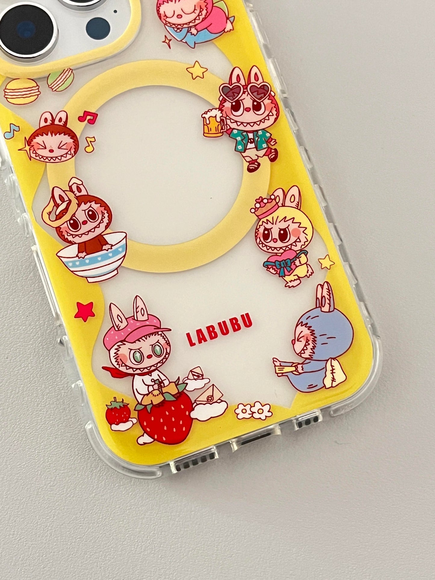 LABUBU Yellow Cute Kawaii MagSafe Case + MagSafe Stand Holder / Phone Grip #0492