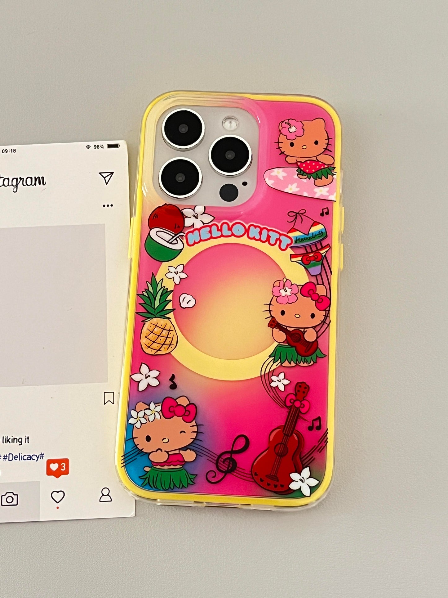 Hawaii Tan Hellokitty Vacation Cute Kawaii MagSafe Case + MagSafe Stand Holder / Phone Grip #0490