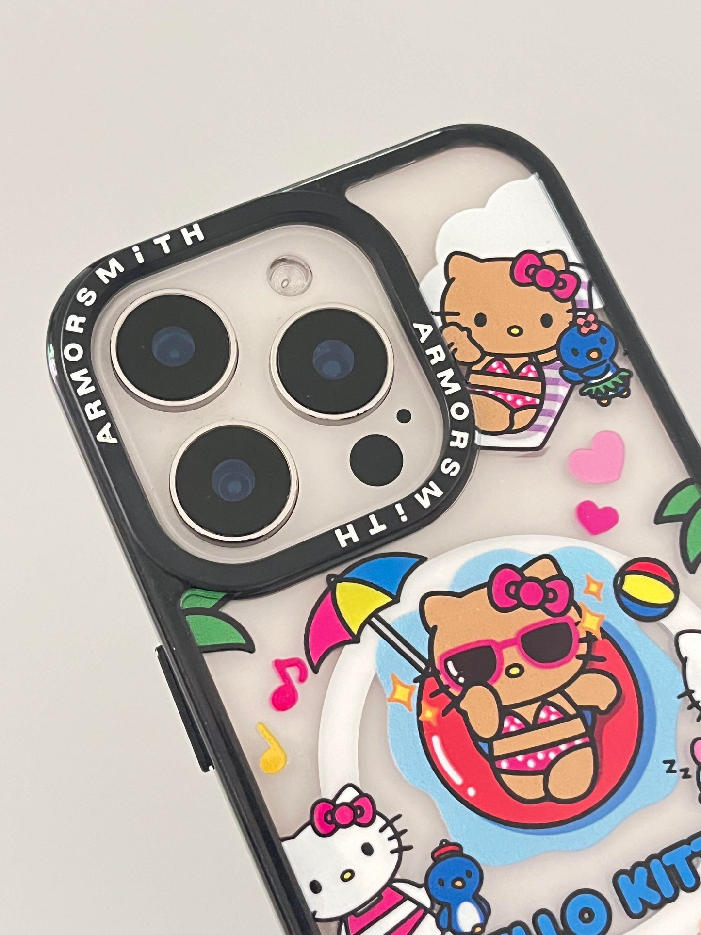 Tan Hellokitty Vacation Cute Kawaii MagSafe Case + MagSafe Stand Holder / Phone Grip #0488