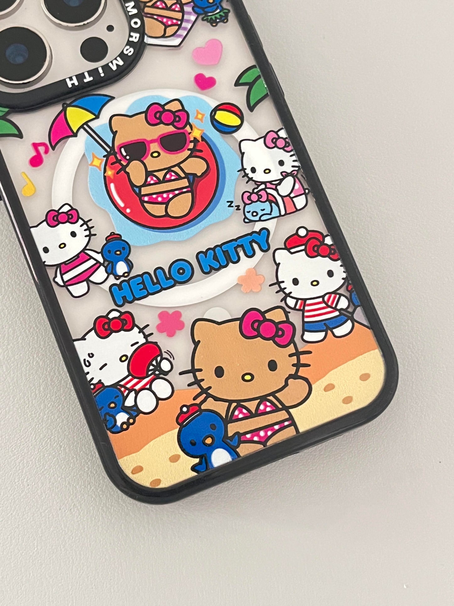 Tan Hellokitty Vacation Cute Kawaii MagSafe Case + MagSafe Stand Holder / Phone Grip #0488