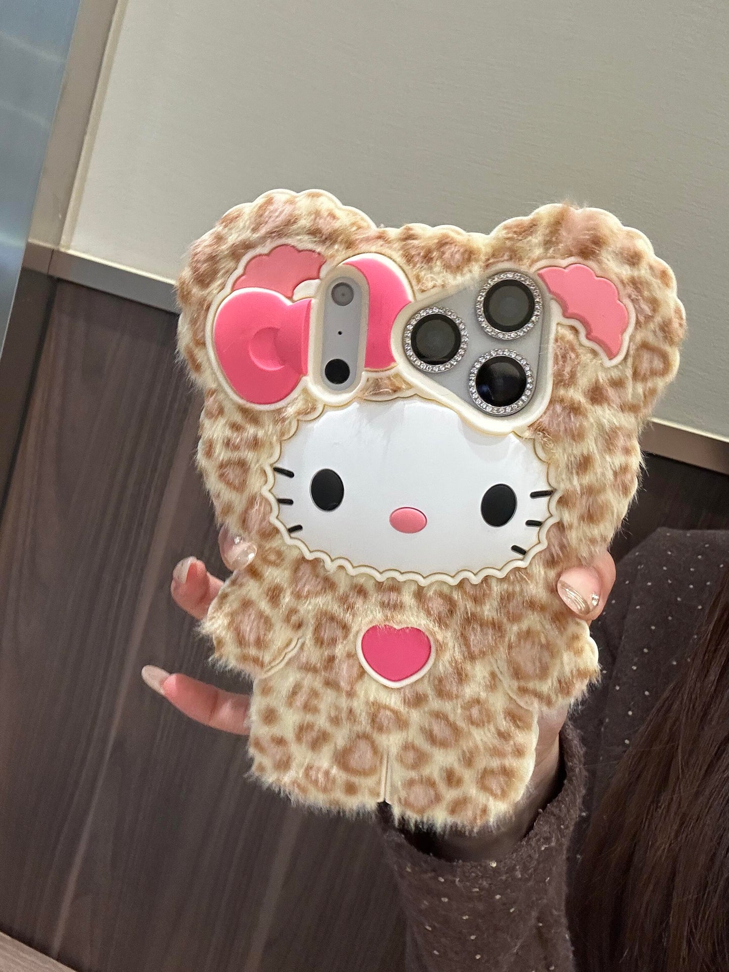 Hellokitty Leopard Print Fur Textured Silicone Cute Kawaii Phone Case #0575