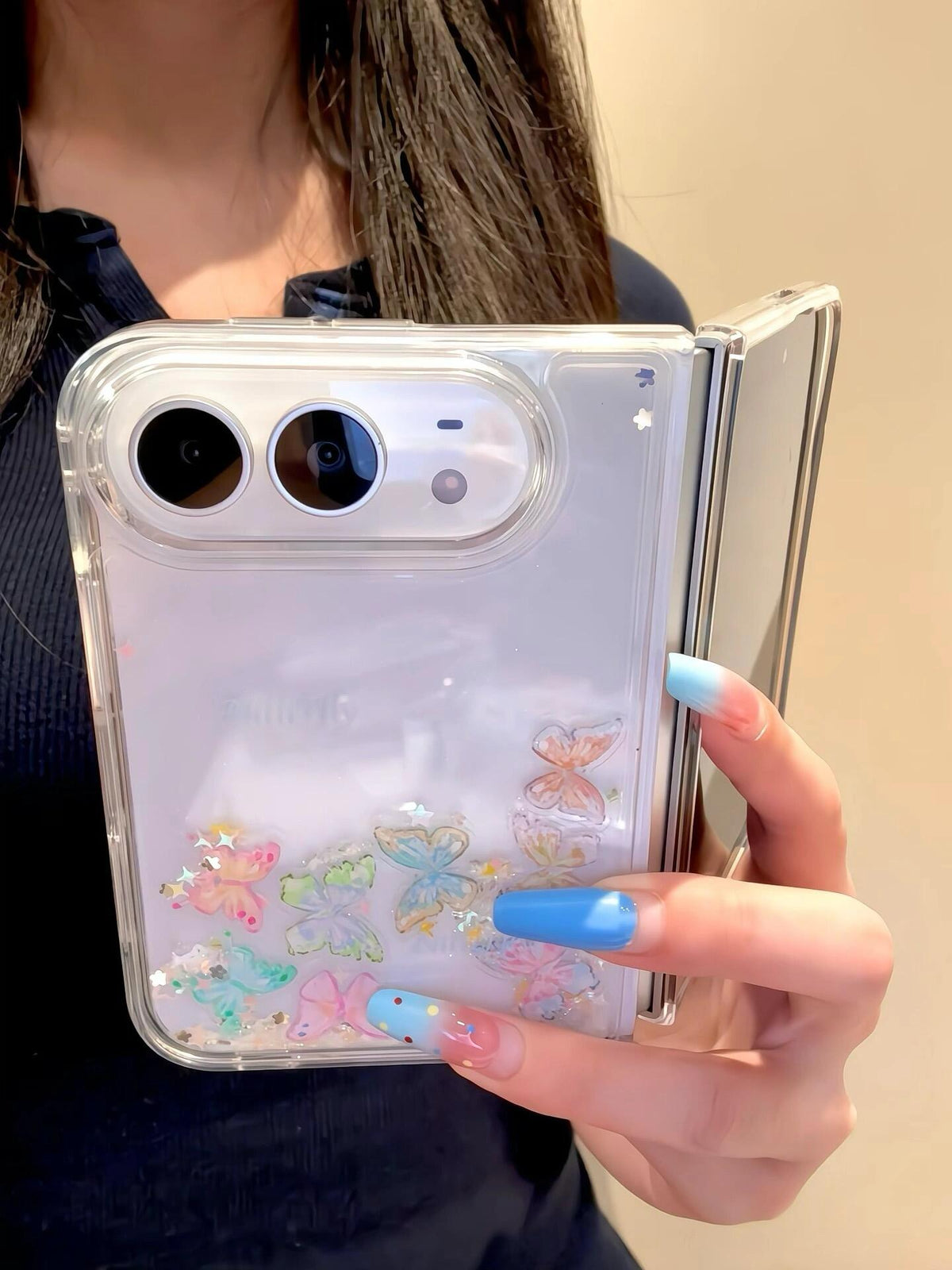 Butterfly Bling Glitter Liquid Quicksand Clear iPhone Duo Case #0704