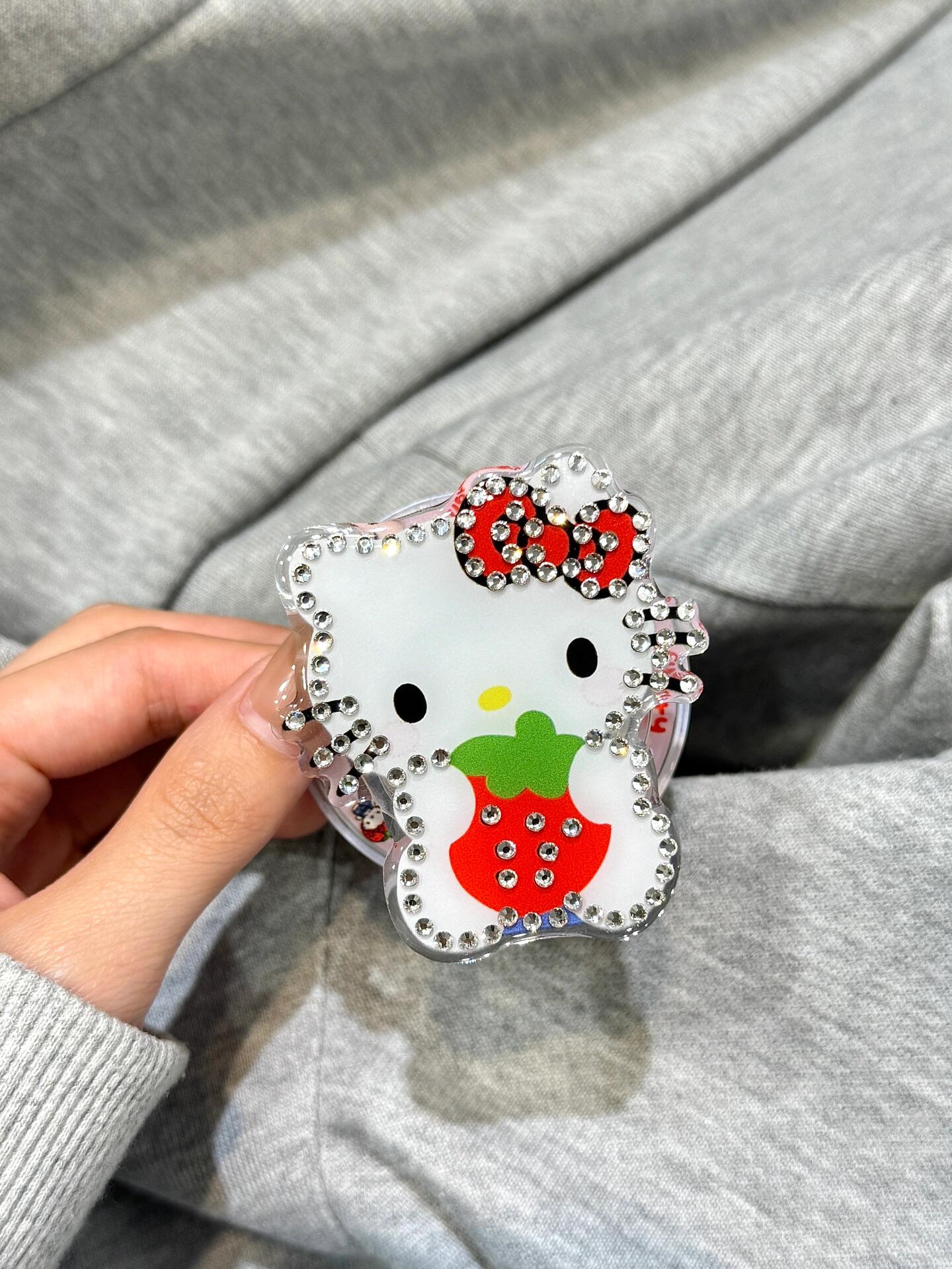 Hellokitty Pink Strawberry Clear Cute Kawaii MagSafe Case + MagSafe Stand Holder / Phone Grip #0498